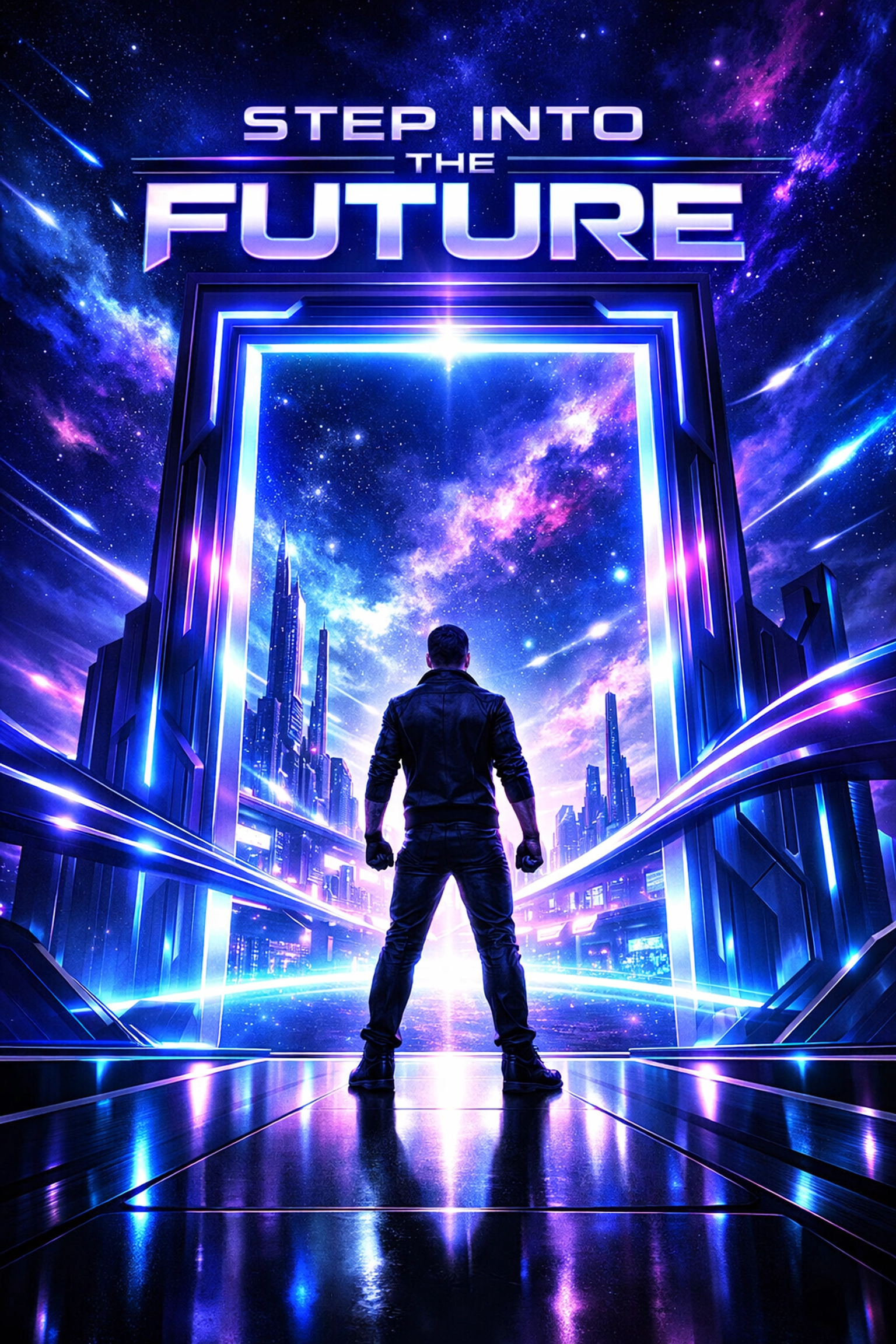 A person looking through a digital gateway toward the future of immersive learning and technology.