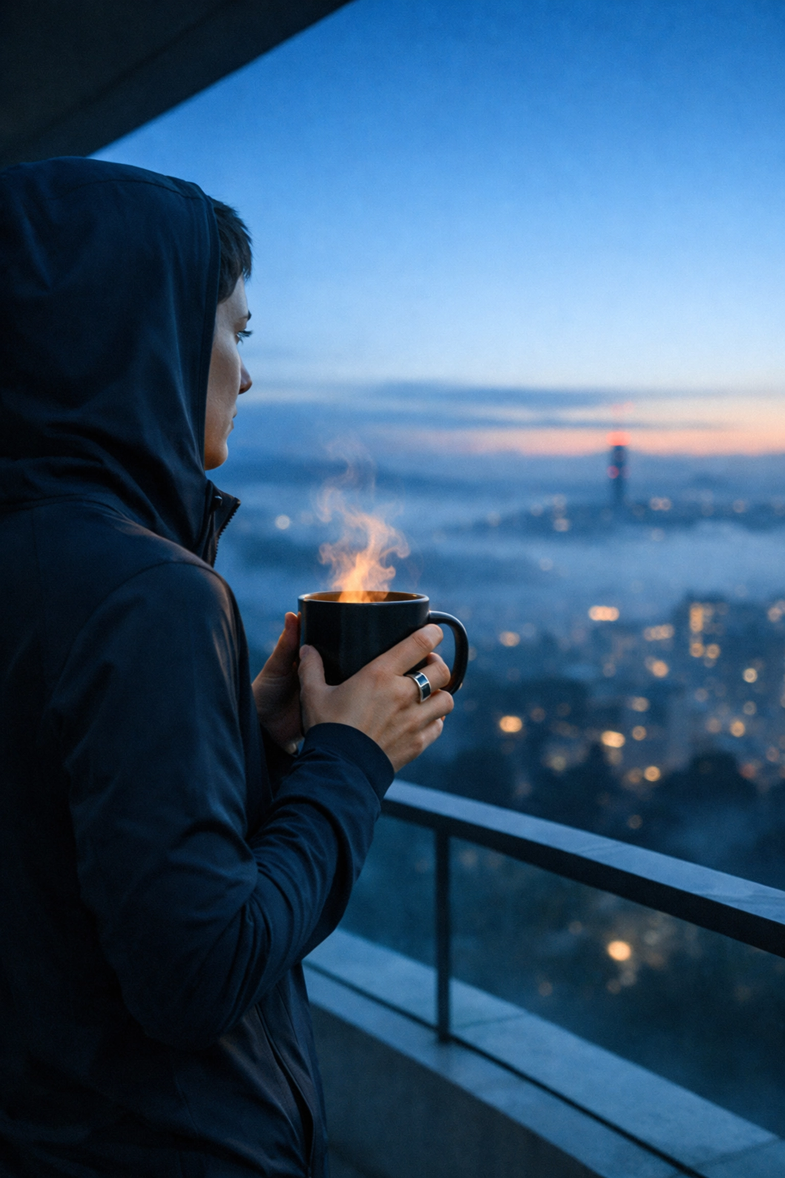 A person drinking bone broth for metabolic flexibility and autophagy support during a morning fast.