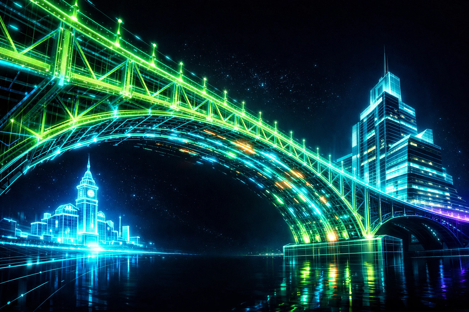 A futuristic digital bridge connecting campus life to corporate careers, closing the skills gap.