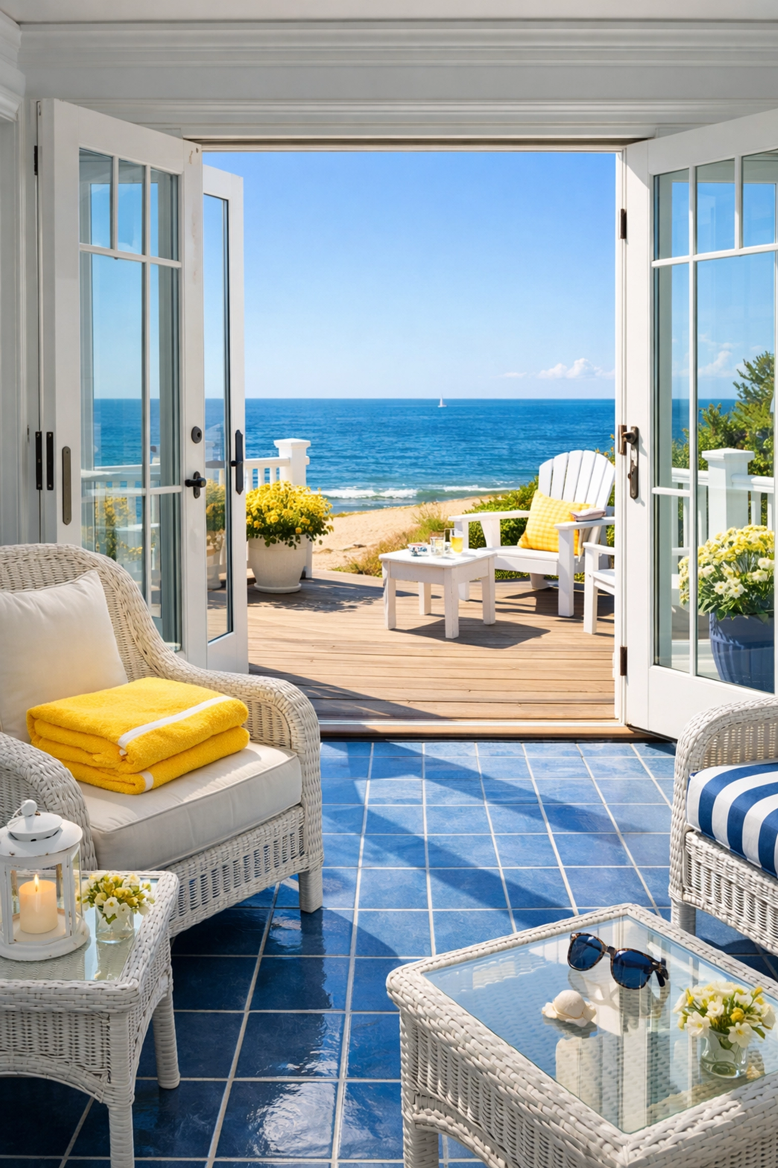 Sparkling clean sunroom with ocean views in Barnstable, MA after professional home cleaning.