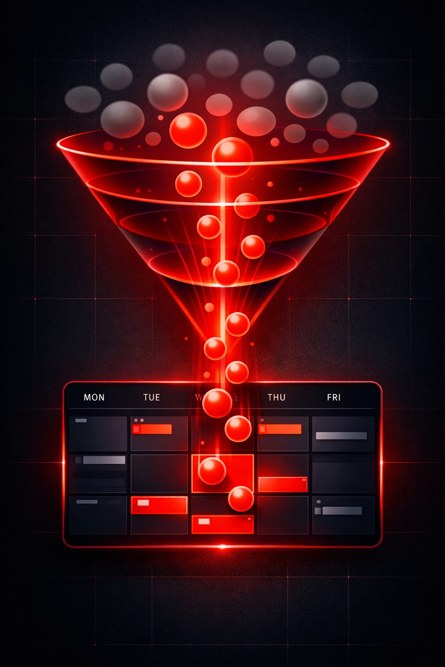 Illustration of a marketing funnel qualifying trade leads to eliminate tyre-kickers and increase profit.