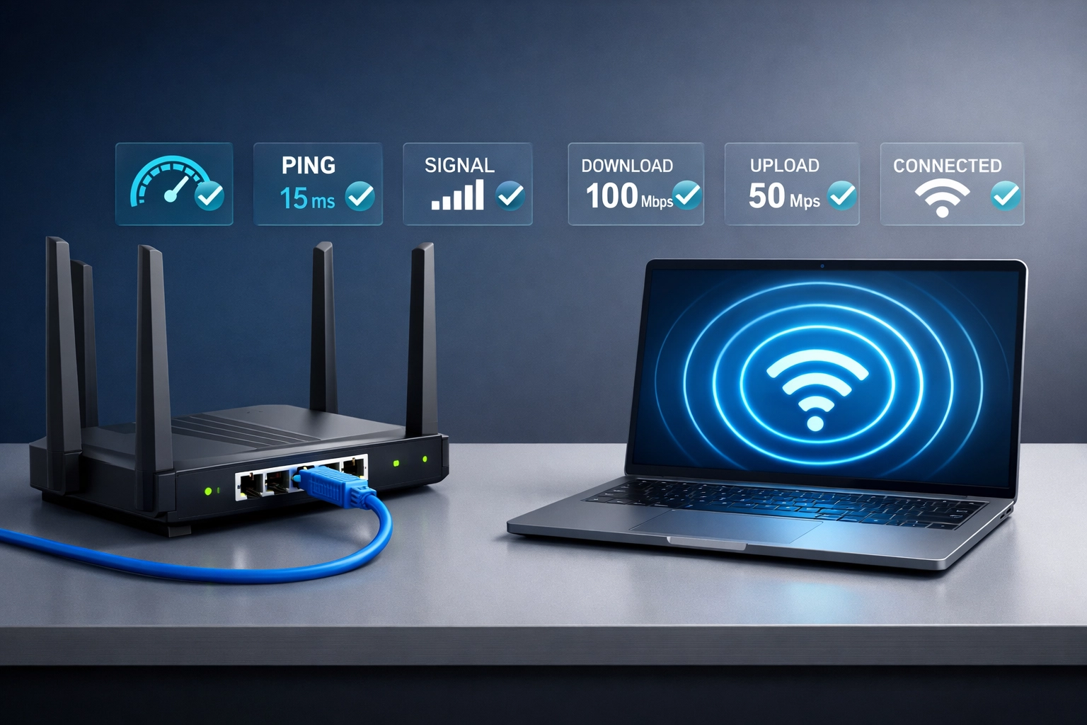 Network testing configuration with ethernet and wireless connectivity verification