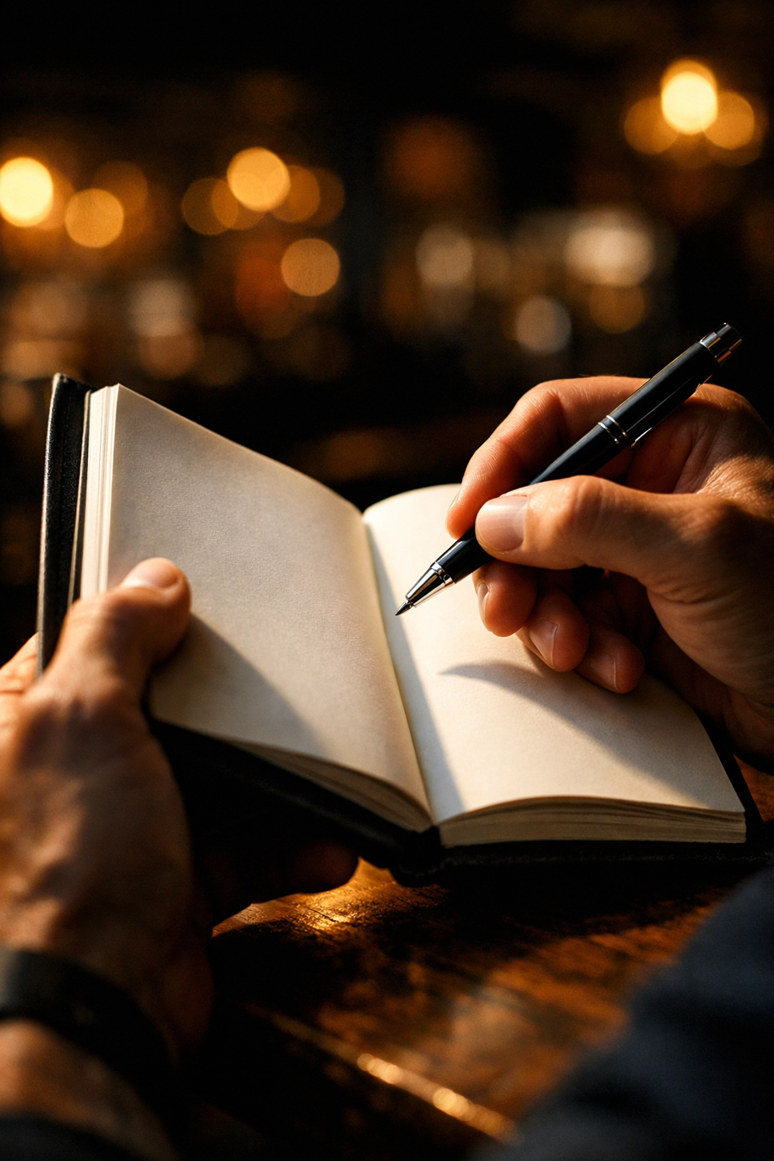 Hands holding notebook and pen ready for creative writing at Pen Power workshop