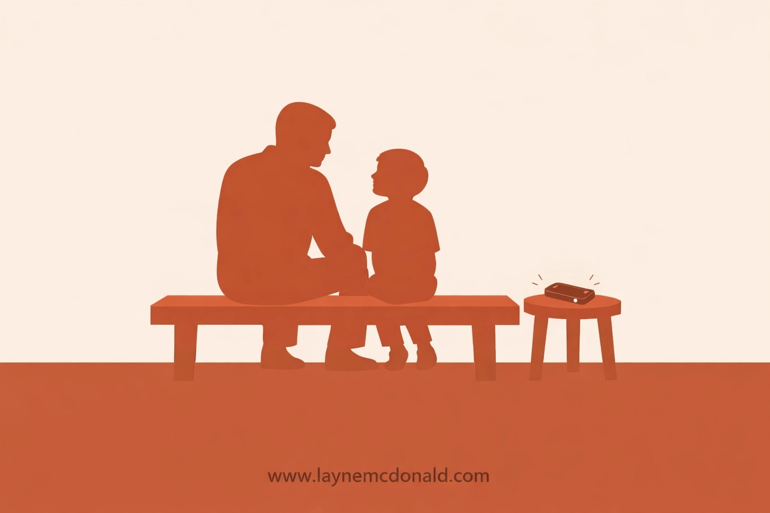 Silhouettes of a parent and child sitting together, prioritizing face-to-face connection over technology.
