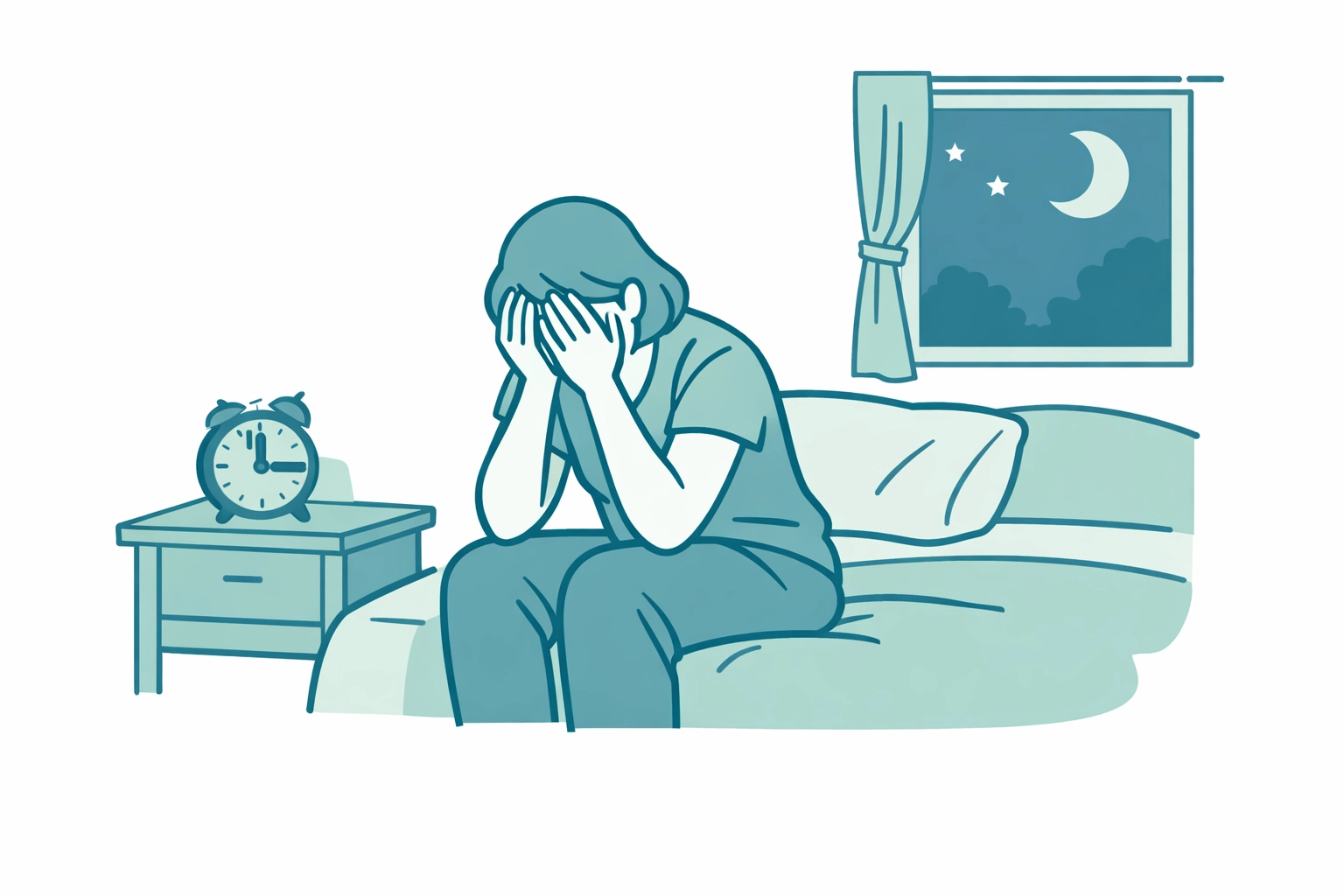 Exhausted family caregiver experiencing burnout symptoms at night