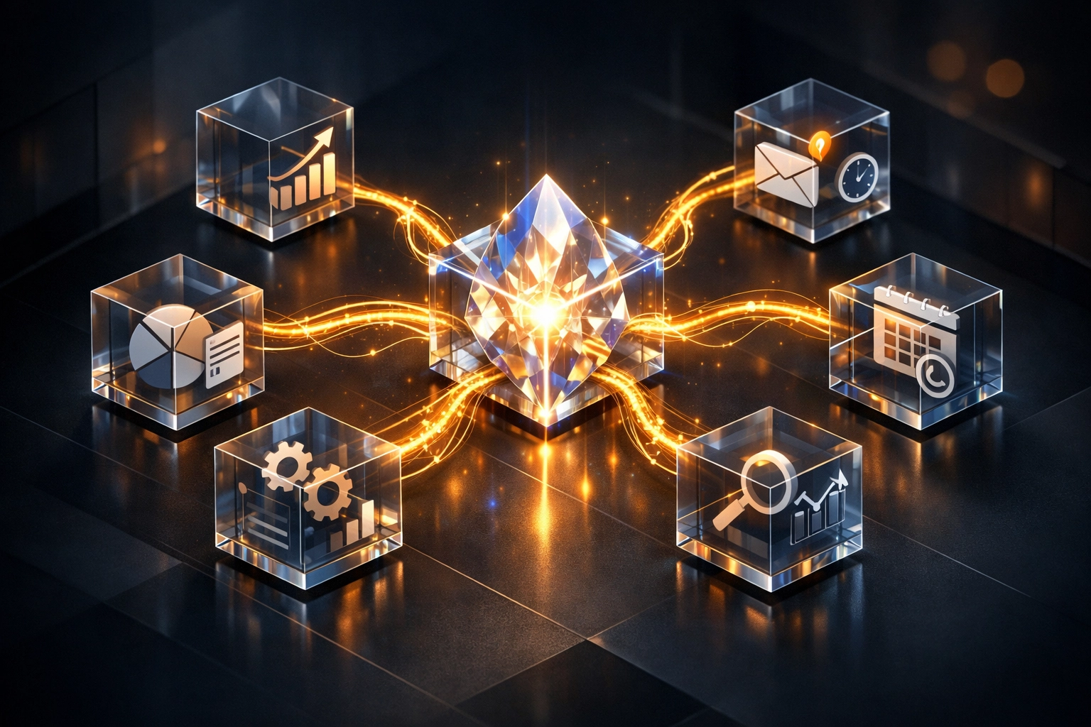 How to Integrate AI Automation for Small Business Without Scrapping Your Current Tools 4 AI automation hub connecting business tools through seamless data integration for efficient workflow management.