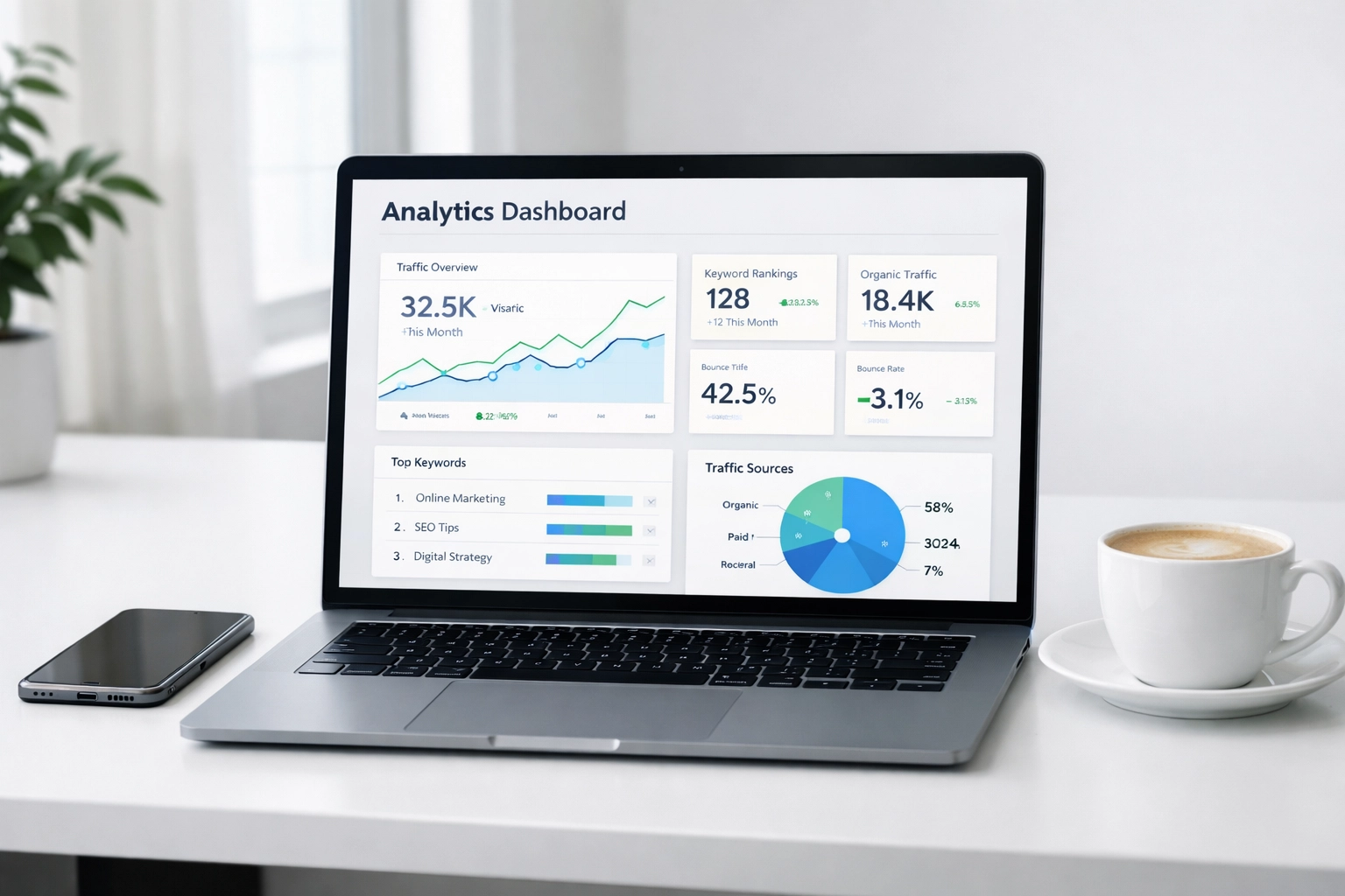 SEO analytics dashboard showing cleaning company marketing performance metrics