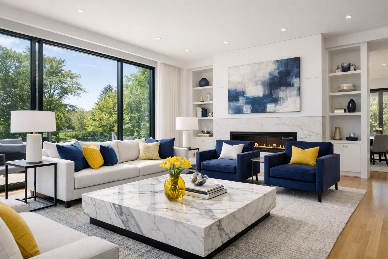A spotless contemporary living room showing the professional results of deep cleaning in Lincoln.
