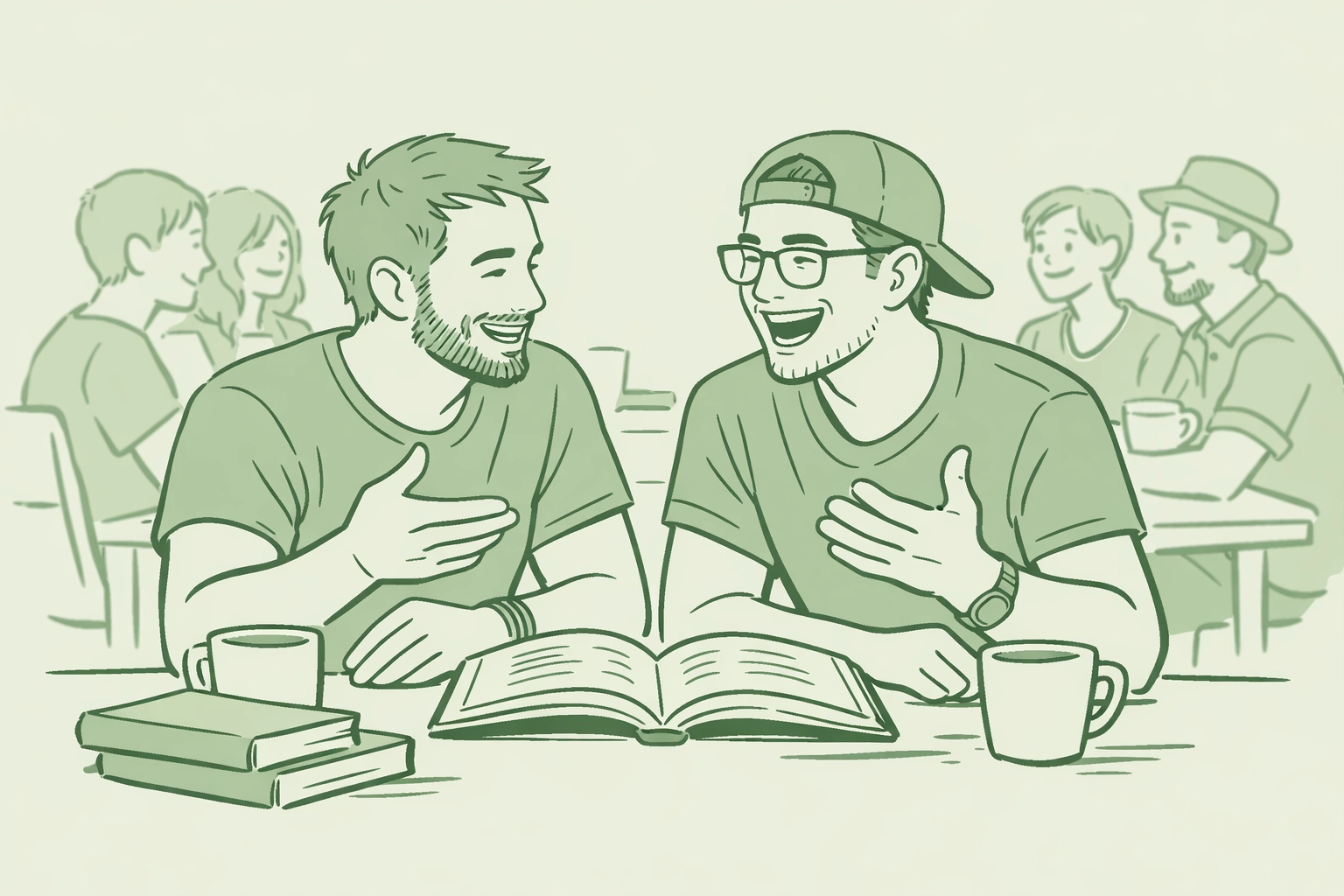 Gay book club discussing MM romance novels, building real friendships in person