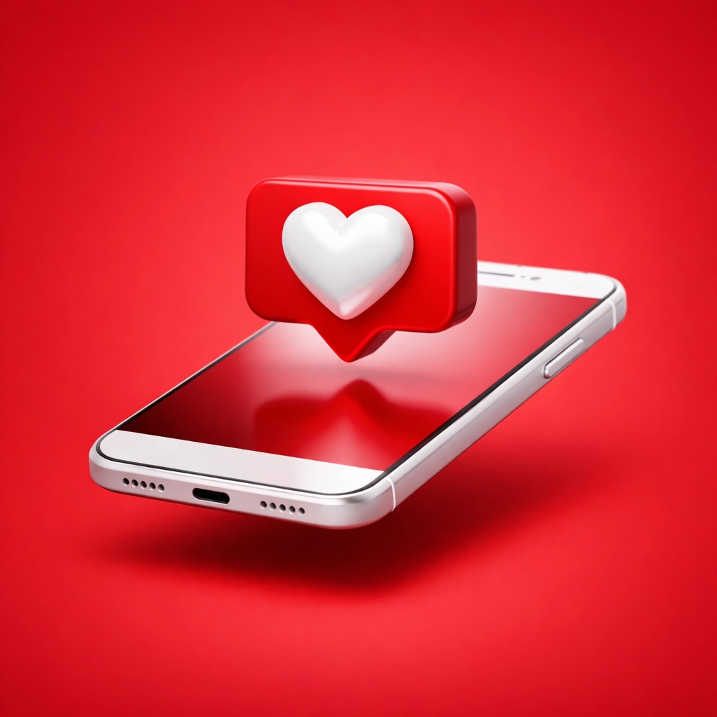 Smartphone with heart icon showing social media engagement and mobile e-commerce growth in Miami.