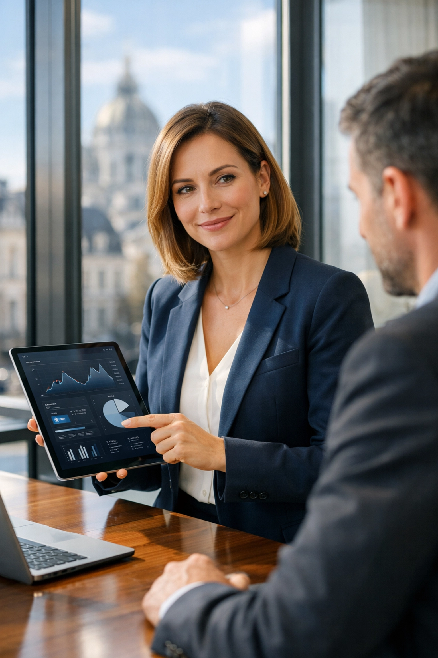 ServiceNow consulting services for GDPR and DORA compliance shown on a tablet in a modern office.
