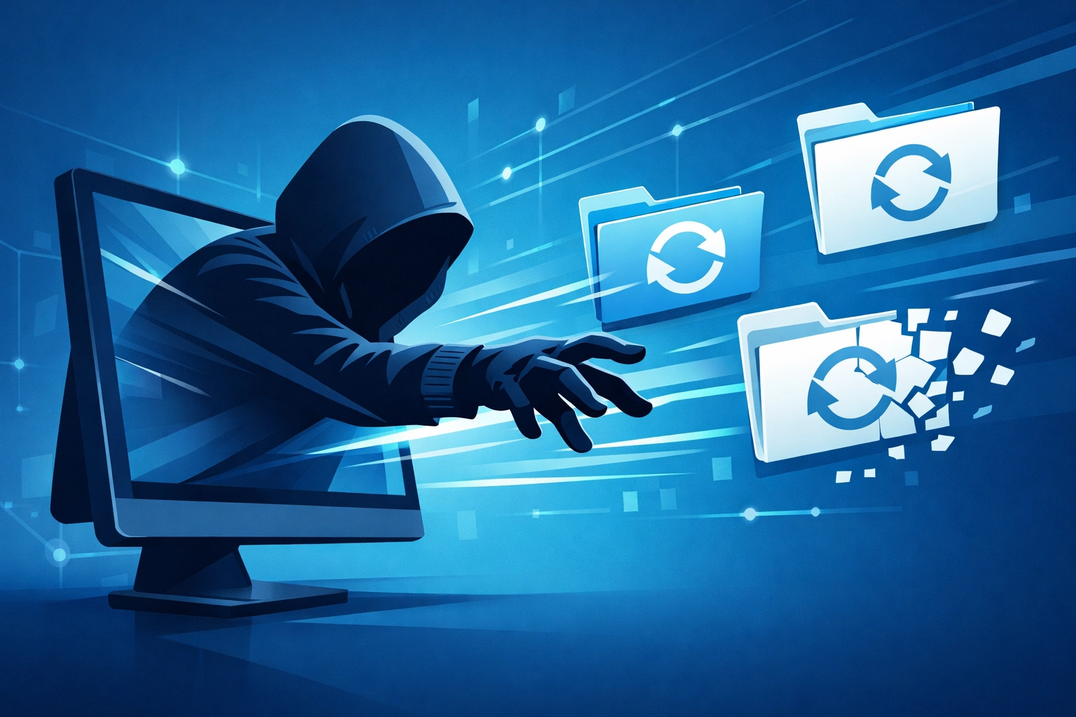 Hacker targeting and destroying business backup files during ransomware attack