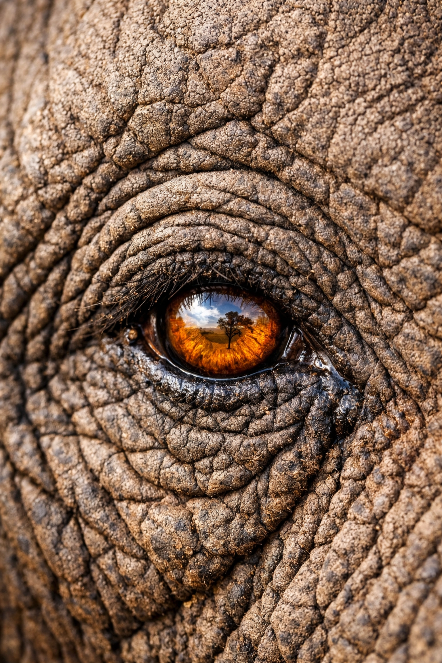 Detailed close-up of an African elephant eye representing powerful visual storytelling in animal photography.