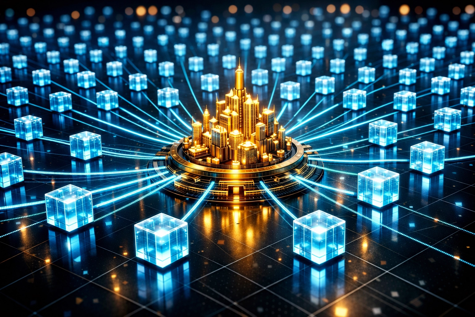 Digital visualization of Larecoin enterprise master and sub-wallet management for secure, decentralized global payments.