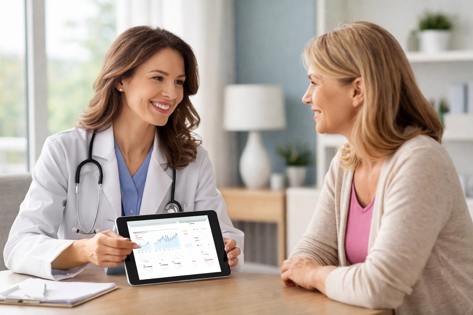 Physician consulting with a patient about medically supervised weight loss in a bright Naples clinic