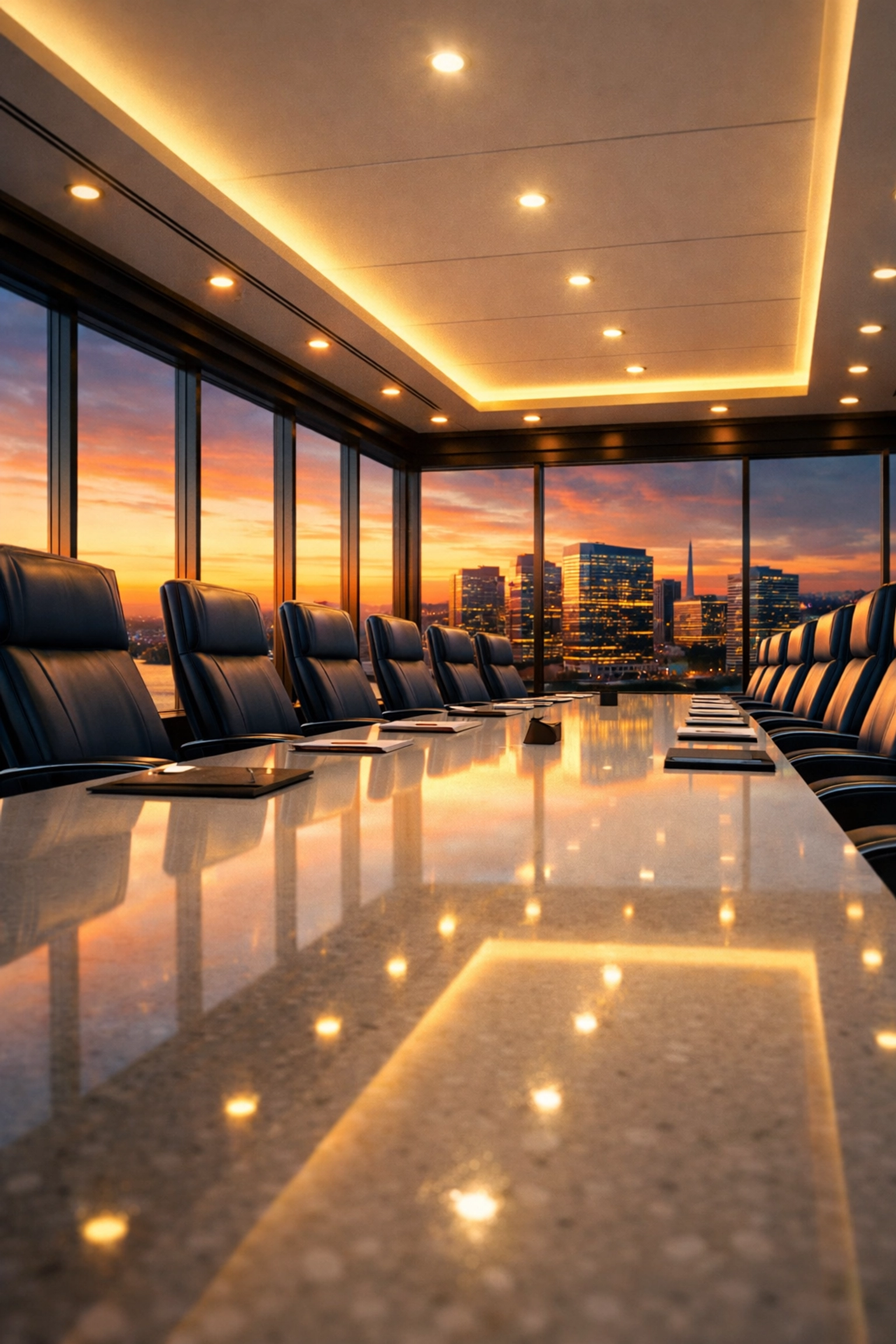 Spotless luxury conference room with polished table for professional Arlington businesses.