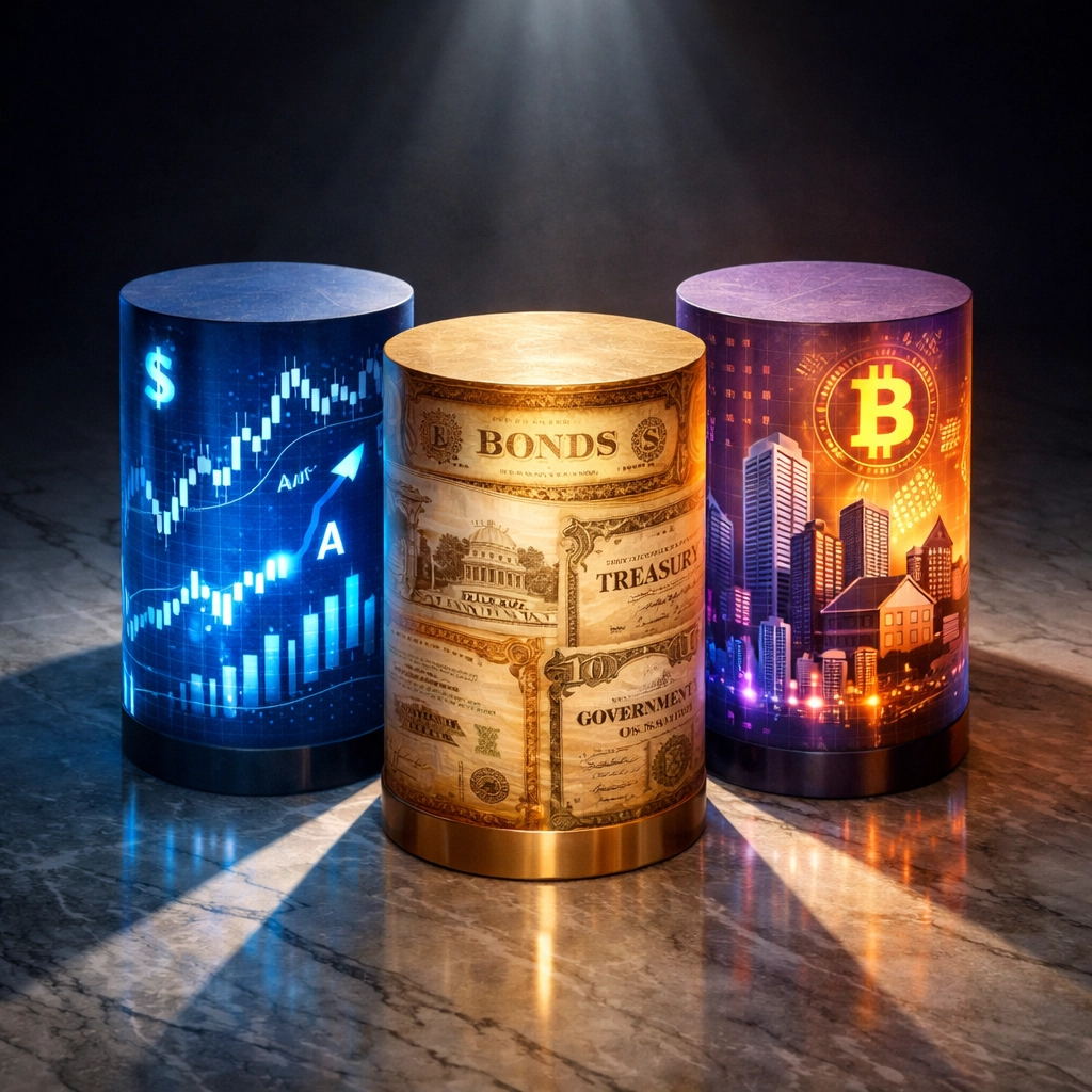 40/30/30 portfolio allocation framework showing equities, bonds, and alternative investments including crypto