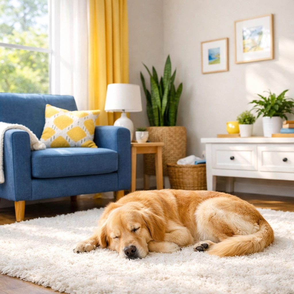 Healthy living room in Littleton highlighting the results of a pet-safe deep cleaning Littleton service.