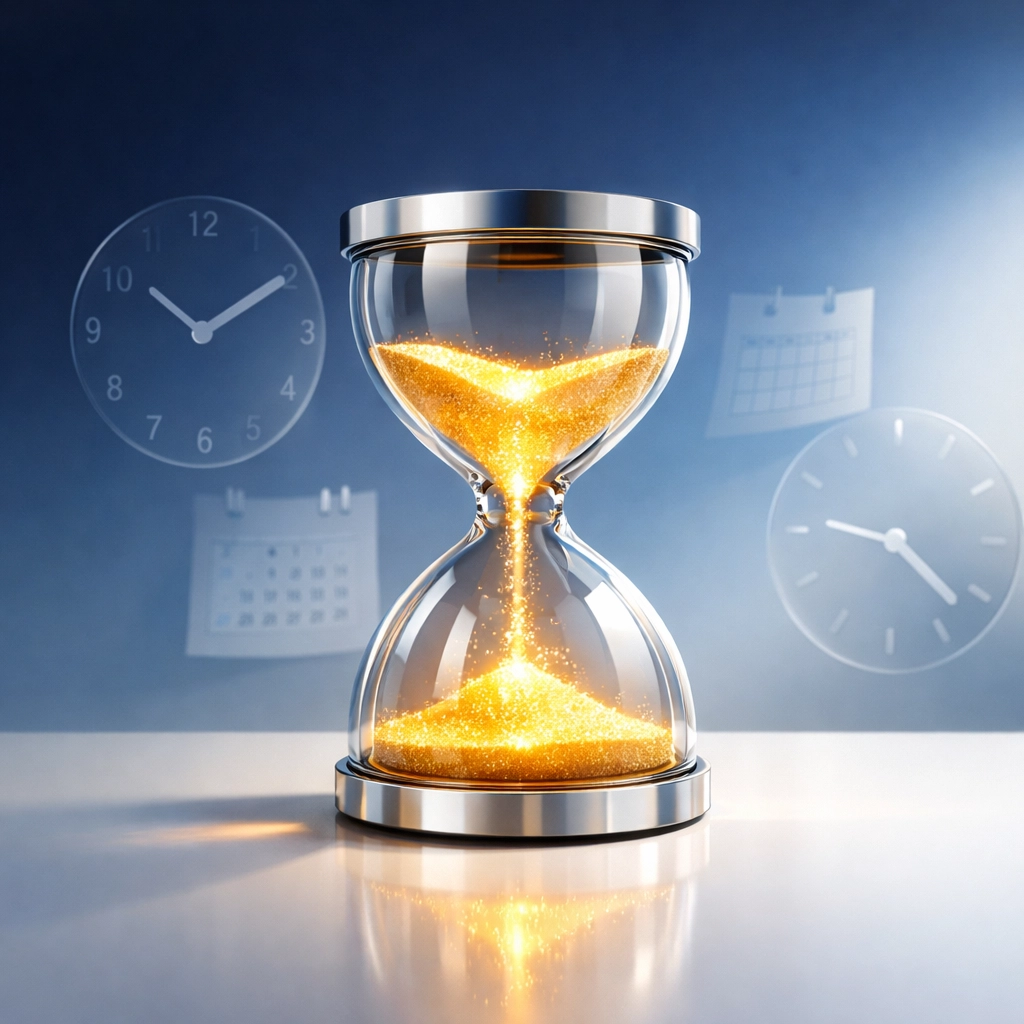 Hourglass representing startup runway timeline and burn rate calculation