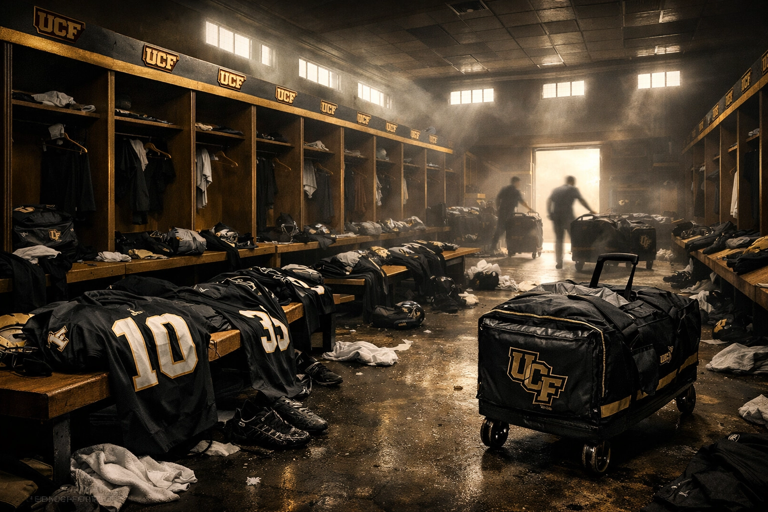Empty UCF Knights locker room showing aftermath of 34-player transfer portal exodus