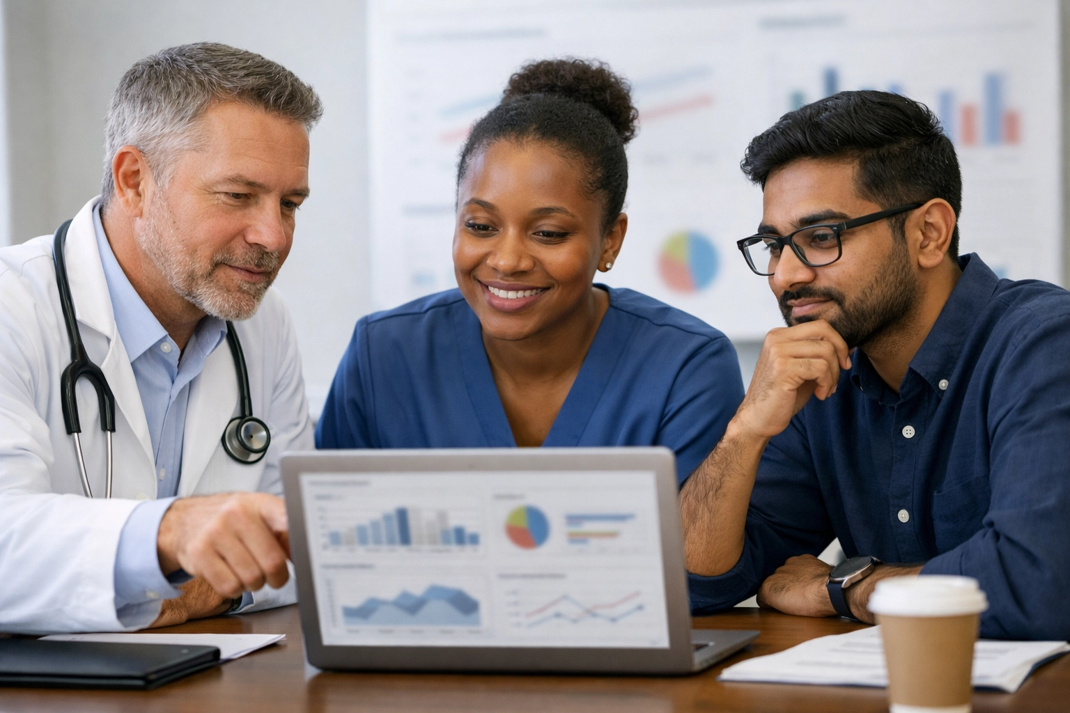 Diverse U.S. healthcare professionals reviewing quality and bias metrics to ensure accuracy in AI healthcare systems.