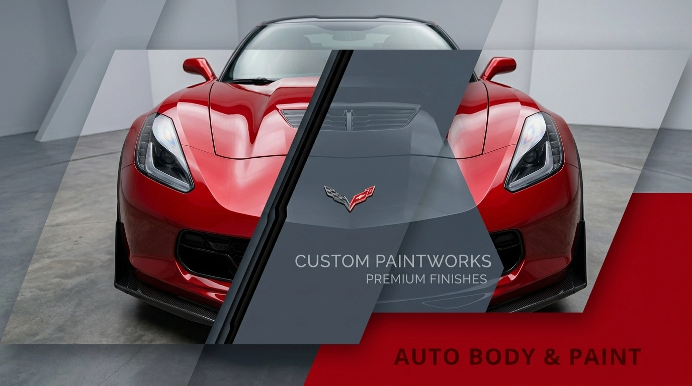 Deep, glossy red candy paint on a high-performance vehicle with professional geometric accents