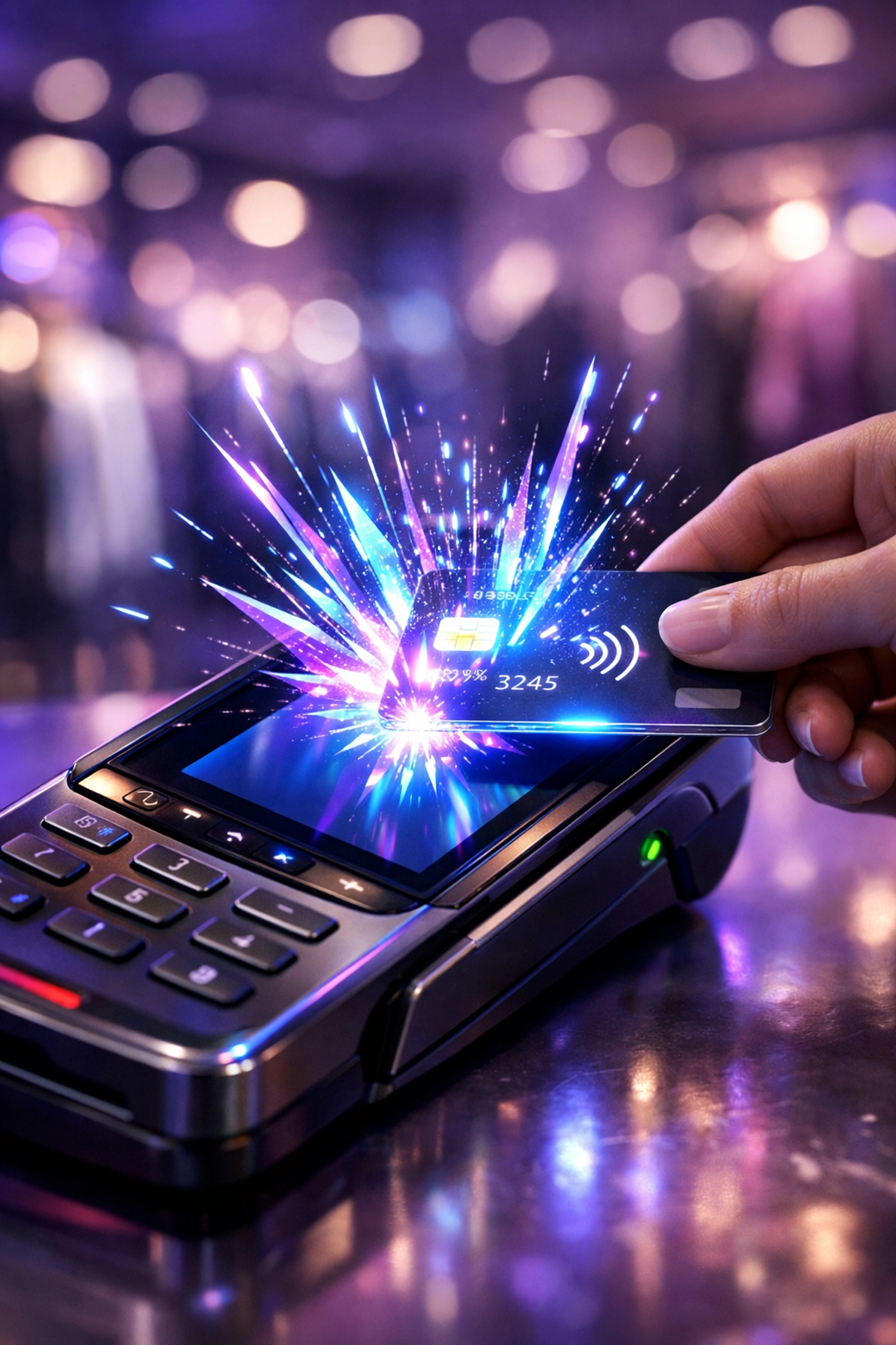 A fast crypto POS system terminal processing a seamless payment with sub-second speed.