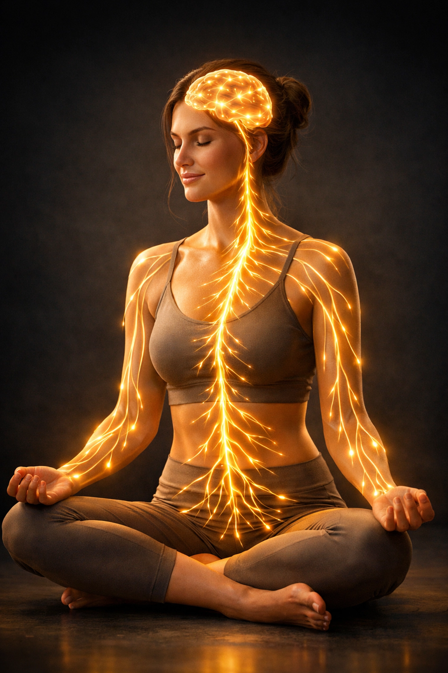 Illustration of nervous system regulation and body reconnection helping a woman achieve internal calm.