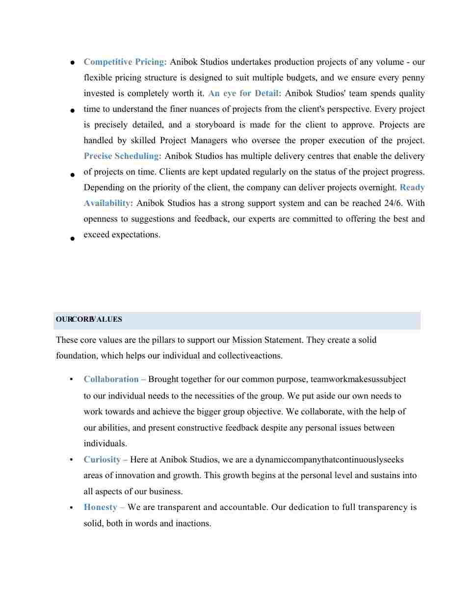 Anibok Studios’ Core Business Strengths and Values