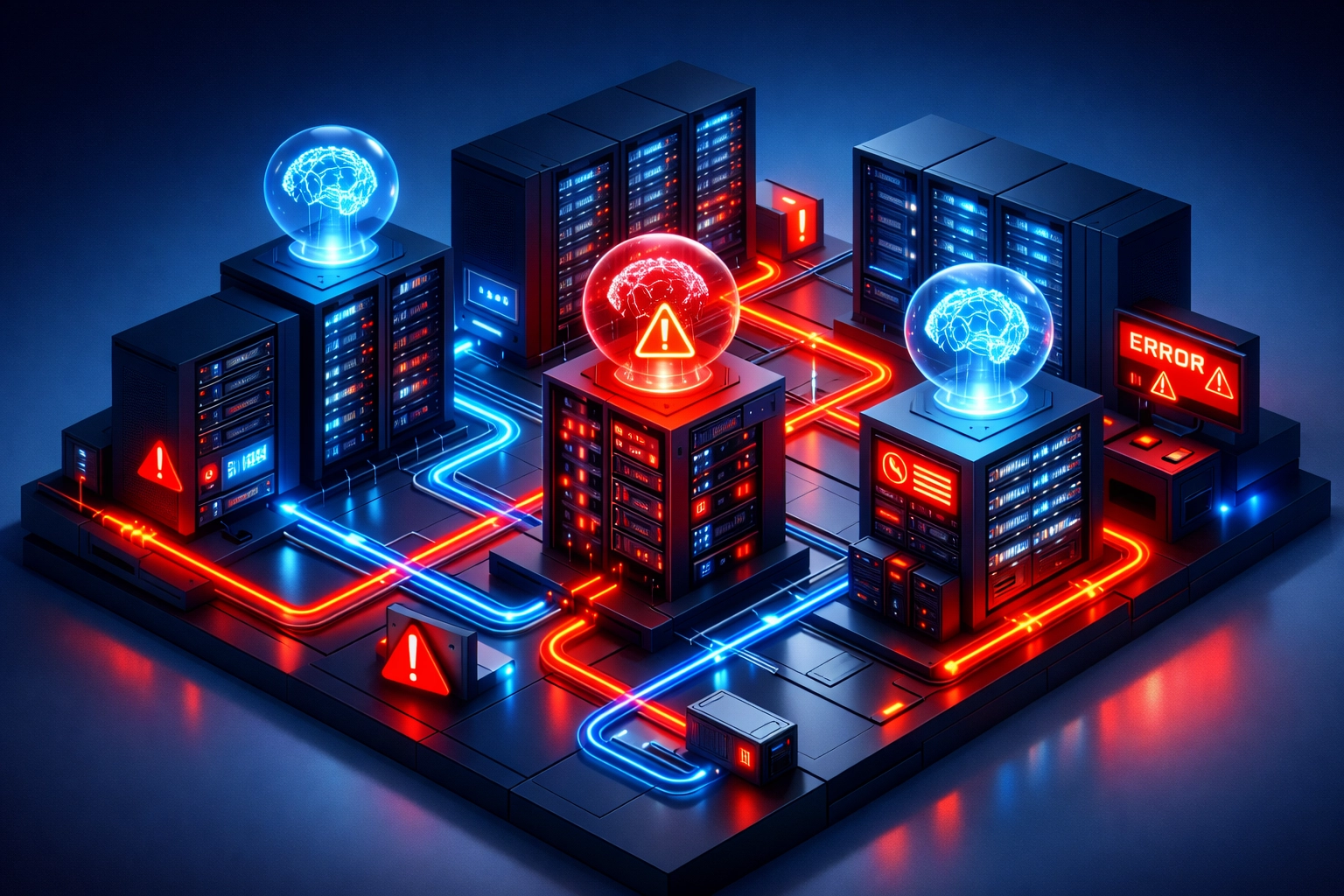 ServiceNow ITOM infrastructure showing Agentic AI nodes with error alerts and data quality issues