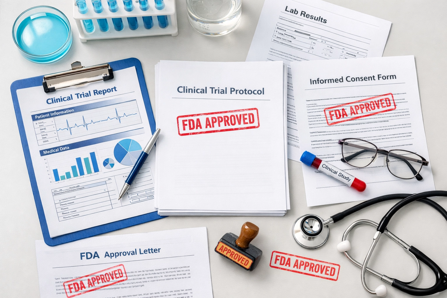 FDA approval documents and clinical trial paperwork for weight loss medications