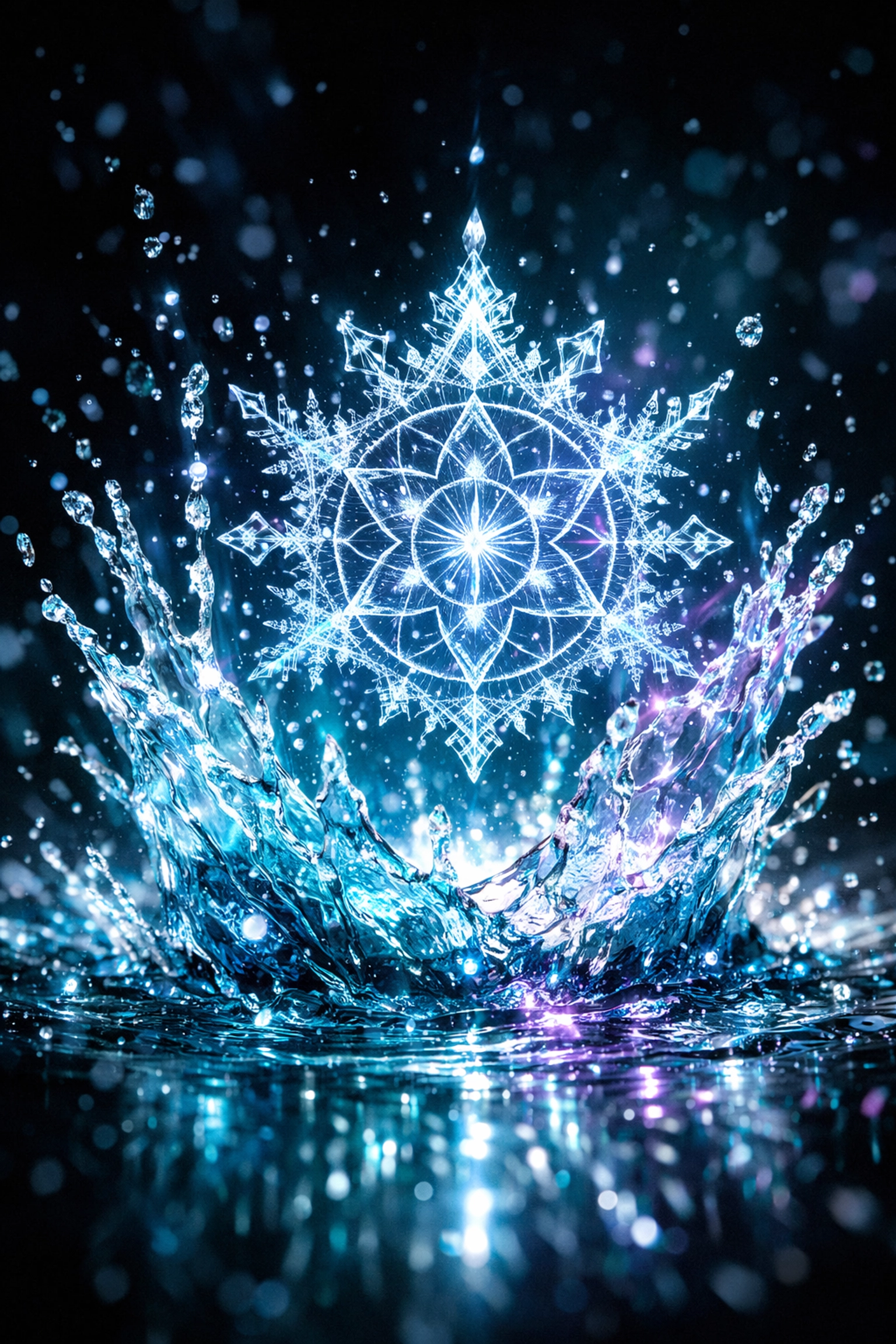 Crystalline water splash representing a cold shock nervous system reset for trauma healing and emotional regulation.