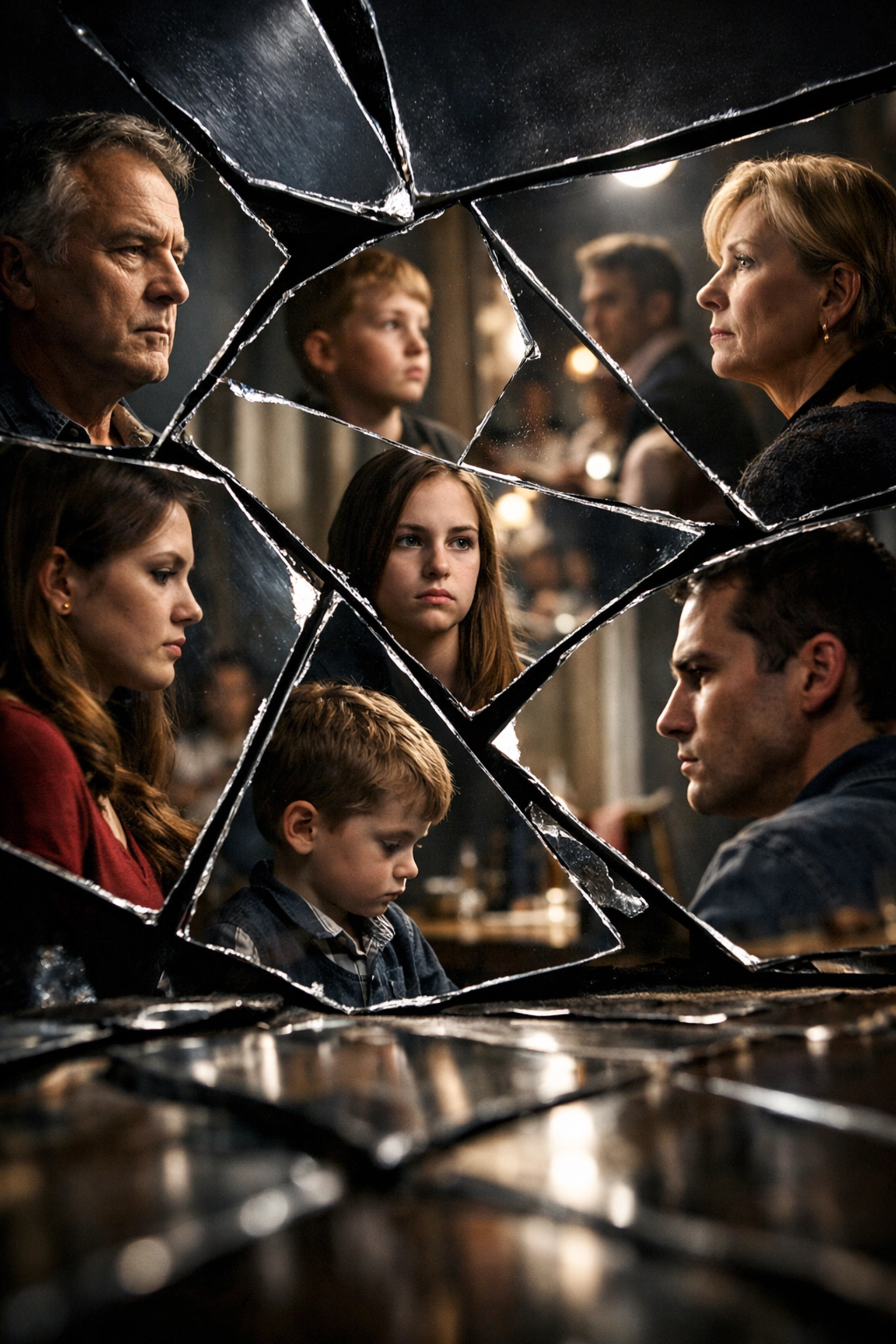 Fragmented reflection of family members symbolizing poor communication and misalignment in family office governance