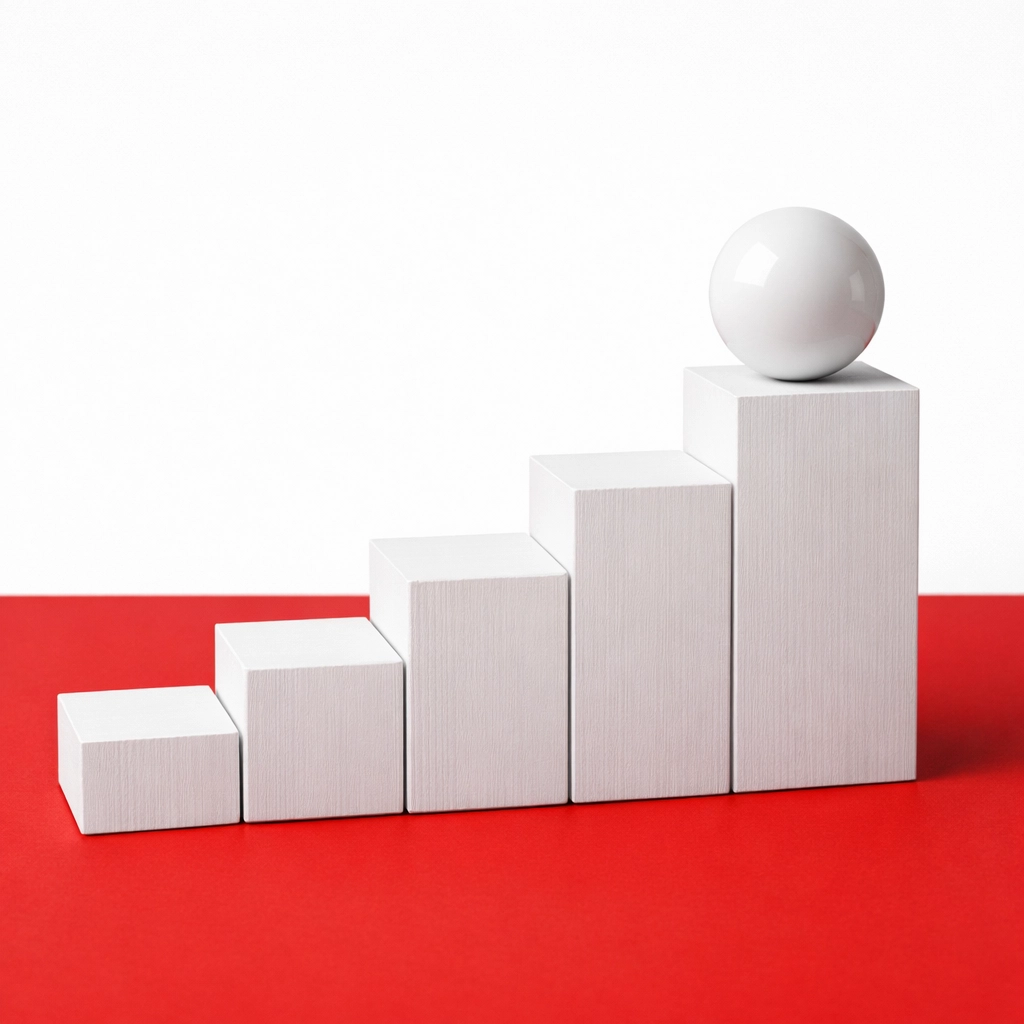 Ascending blocks representing business growth and startup success with a digital marketing agency in Miami.