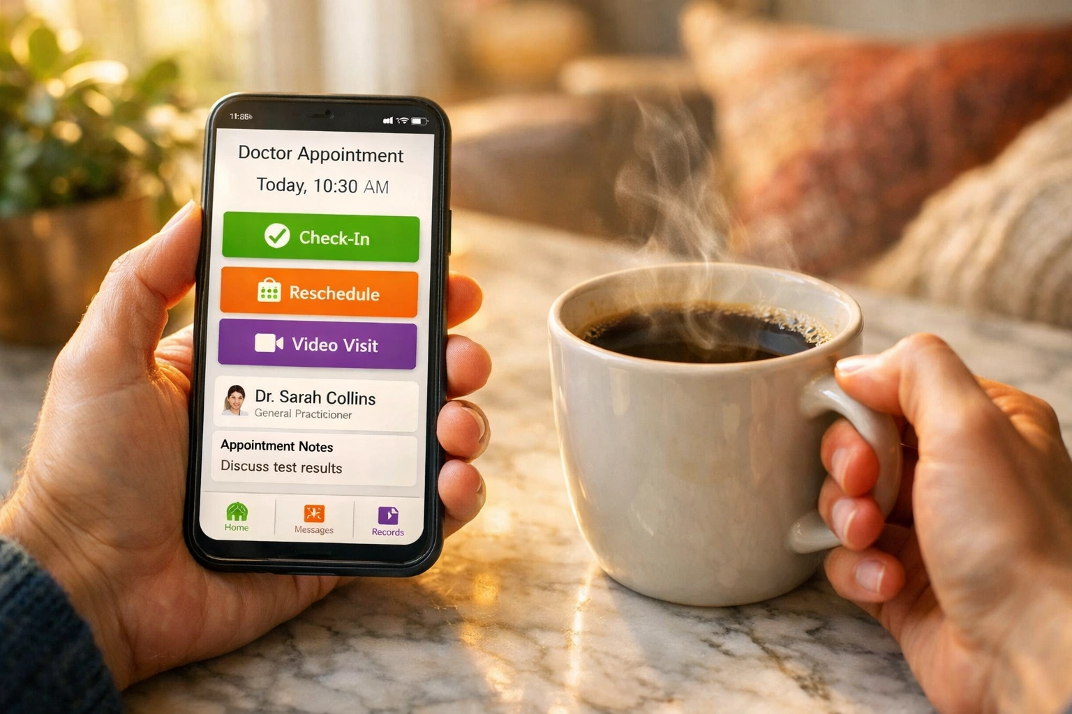 Person preparing for gynecologist appointment using smartphone to schedule sexual health visit