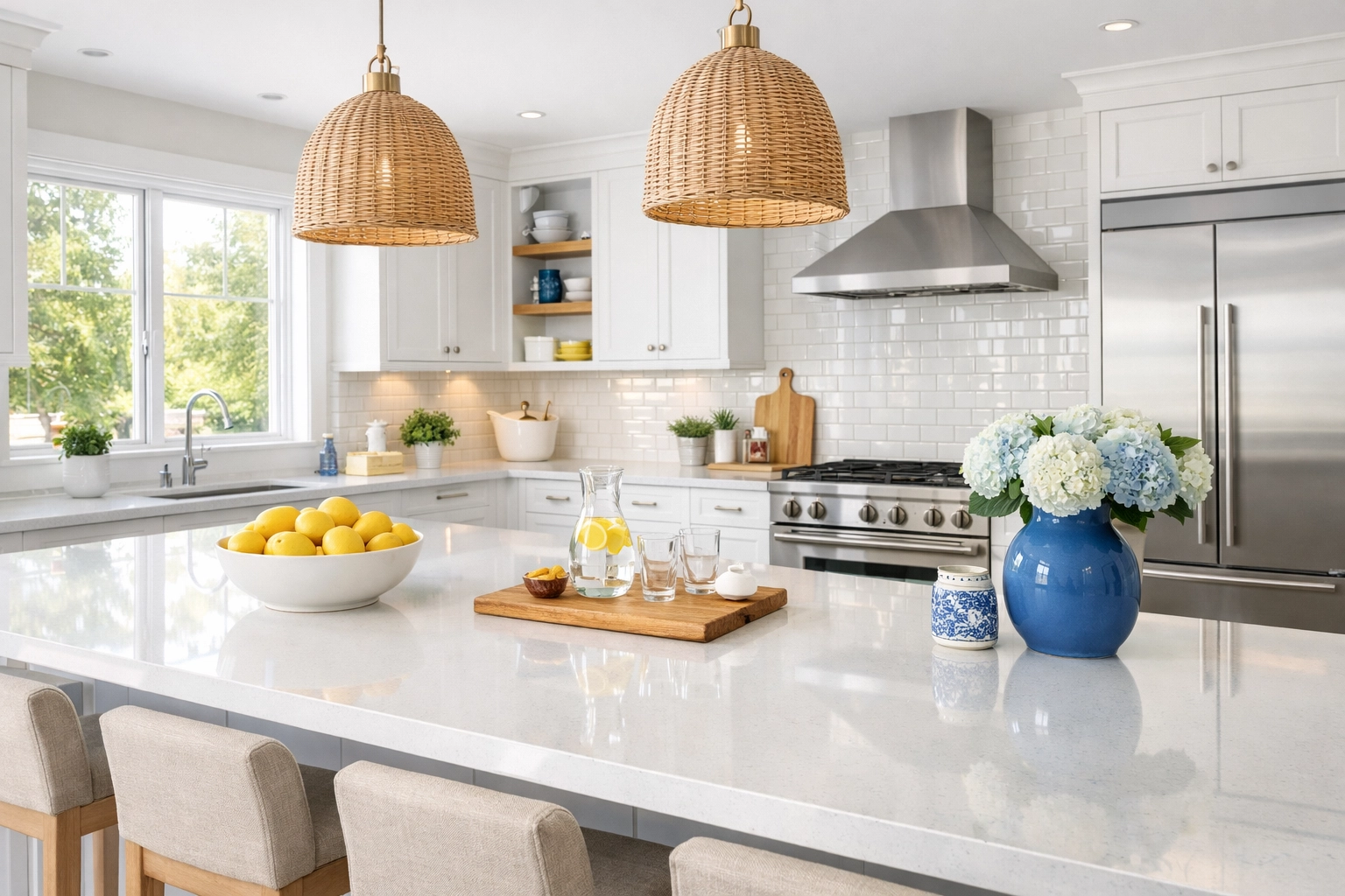 Sparkling clean modern kitchen in a West Boylston home after professional weekly house cleaning service.
