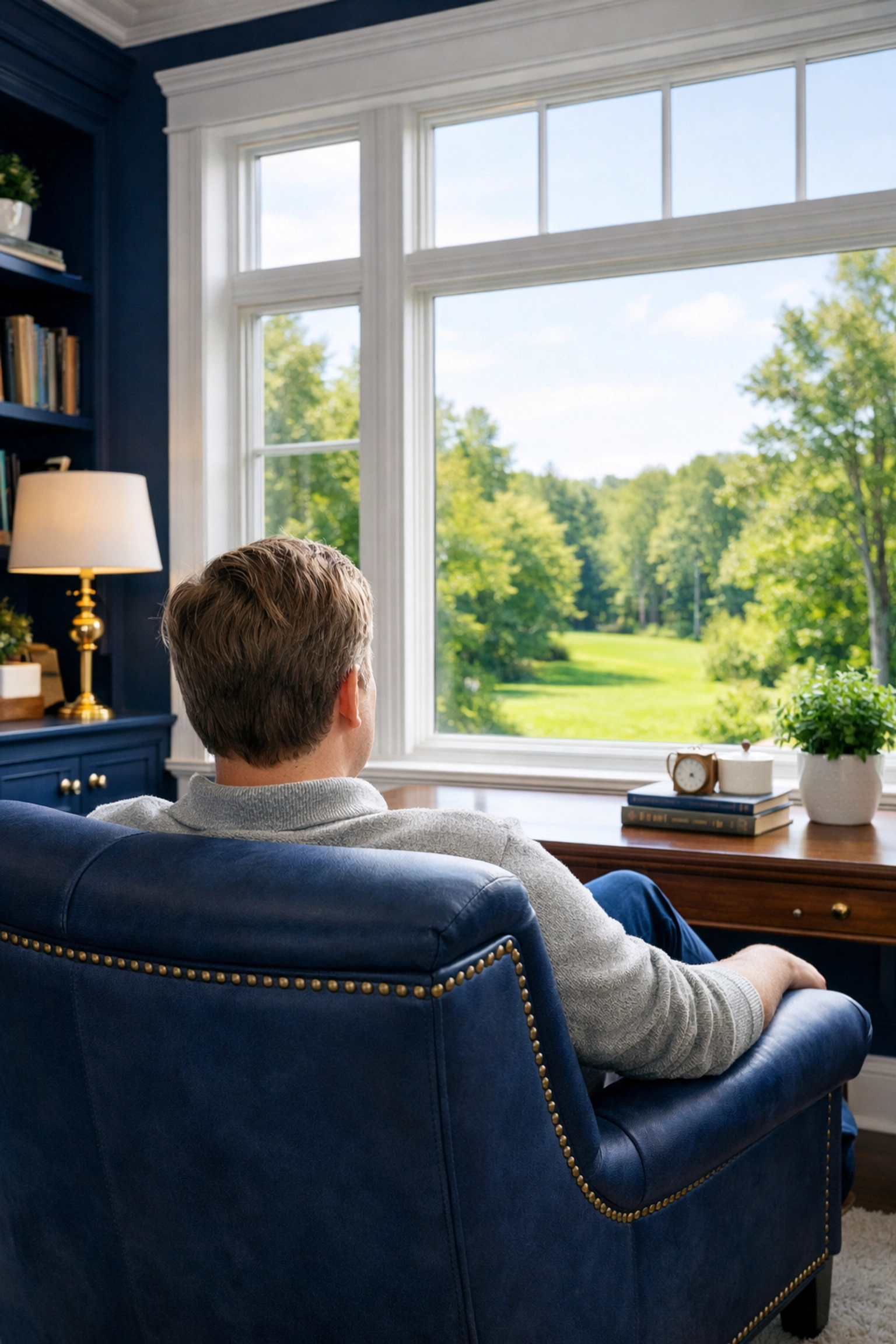A homeowner enjoying a stress-free afternoon in a spotless home after Foxborough luxury house cleaning.