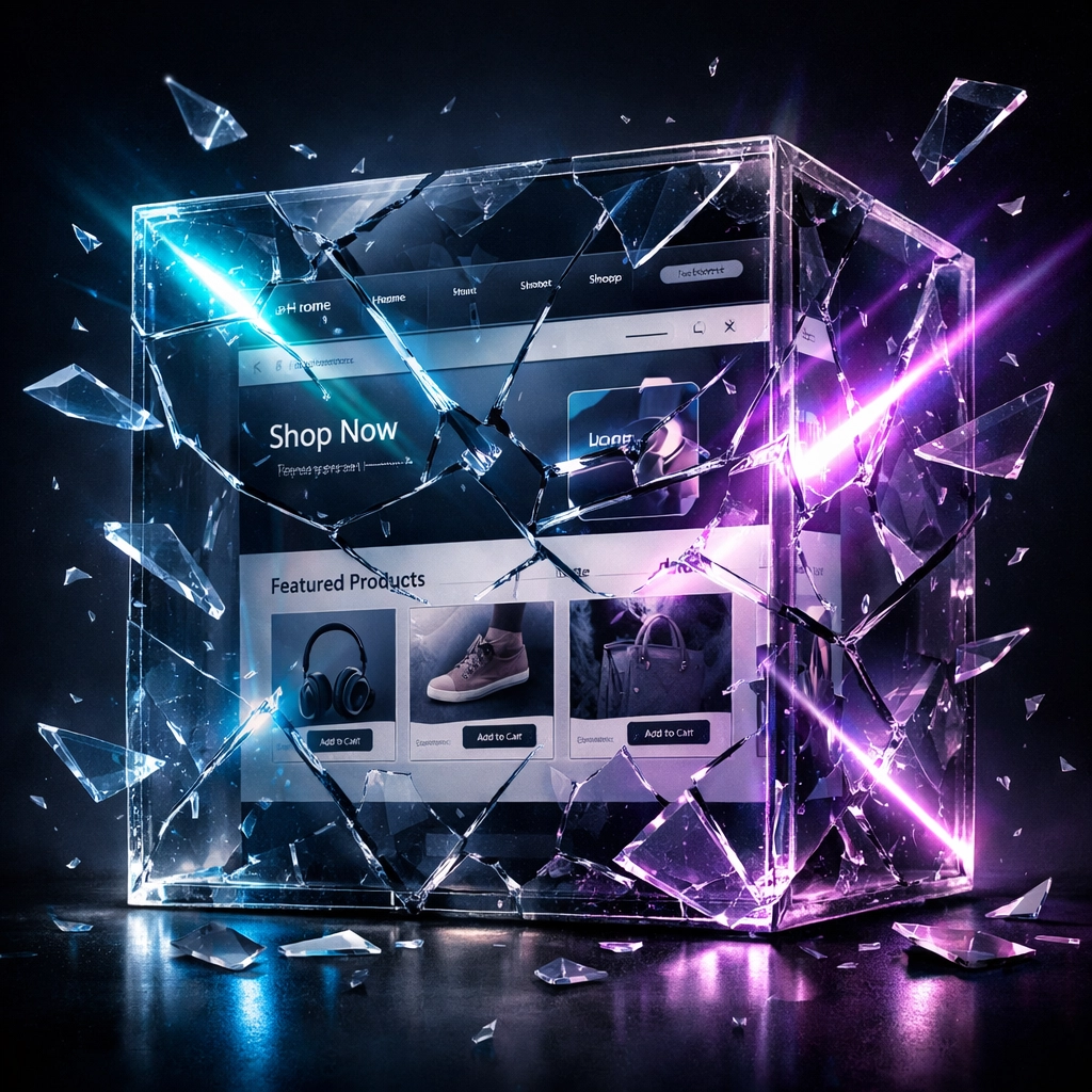 Template limitations breaking apart showing constraints of ecommerce platforms