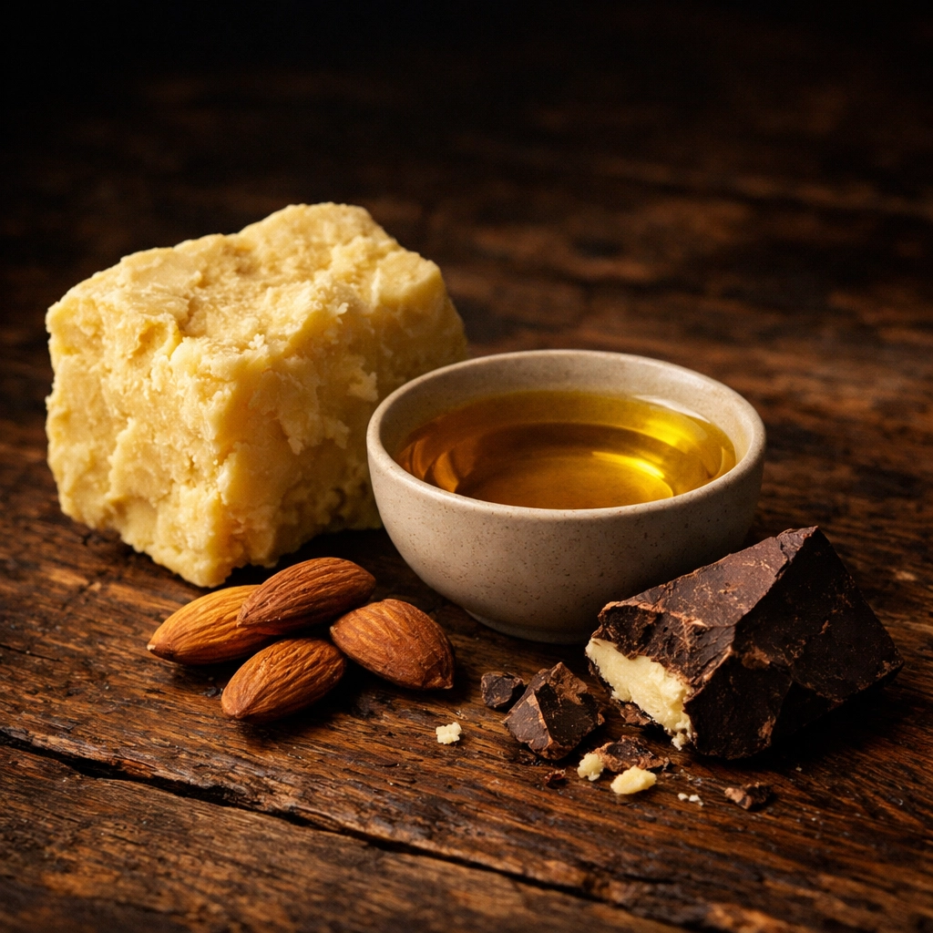 Raw beard butter ingredients like shea butter and jojoba oil for natural facial hair care.