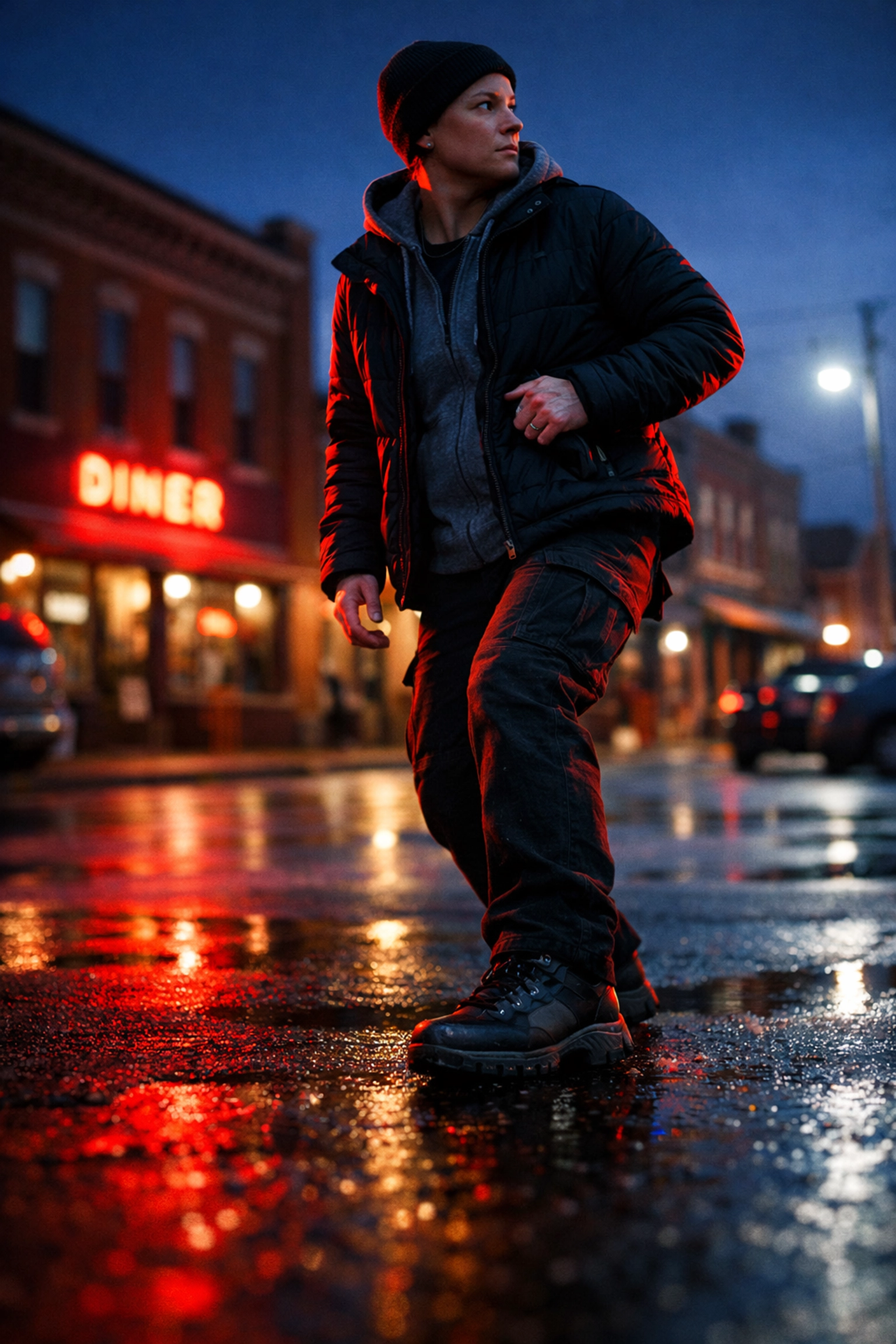 Person practicing situational awareness and trusting their intuition for personal safety in a public parking lot.