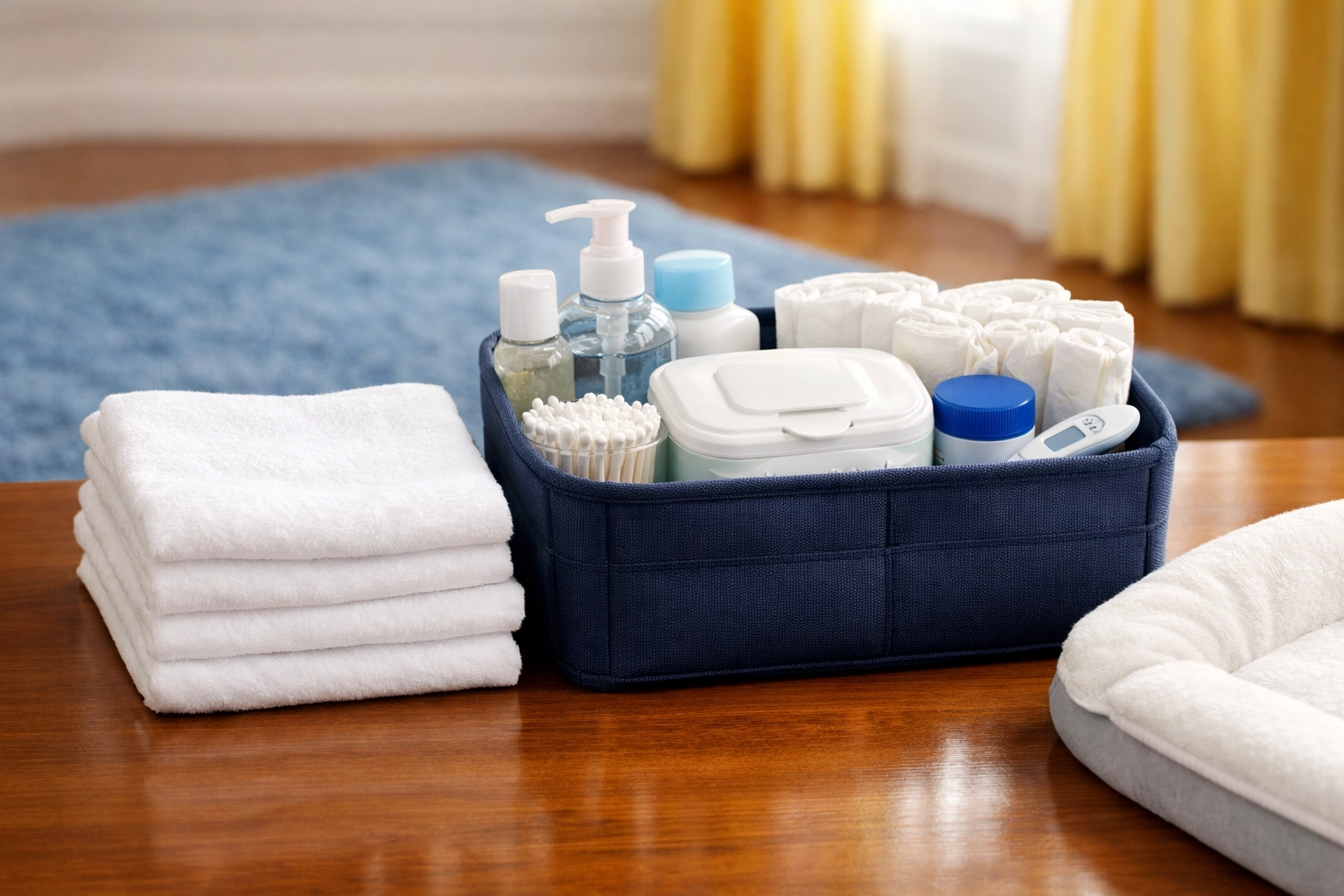 A sanitized and organized baby changing station in a clean house in Leominster MA.