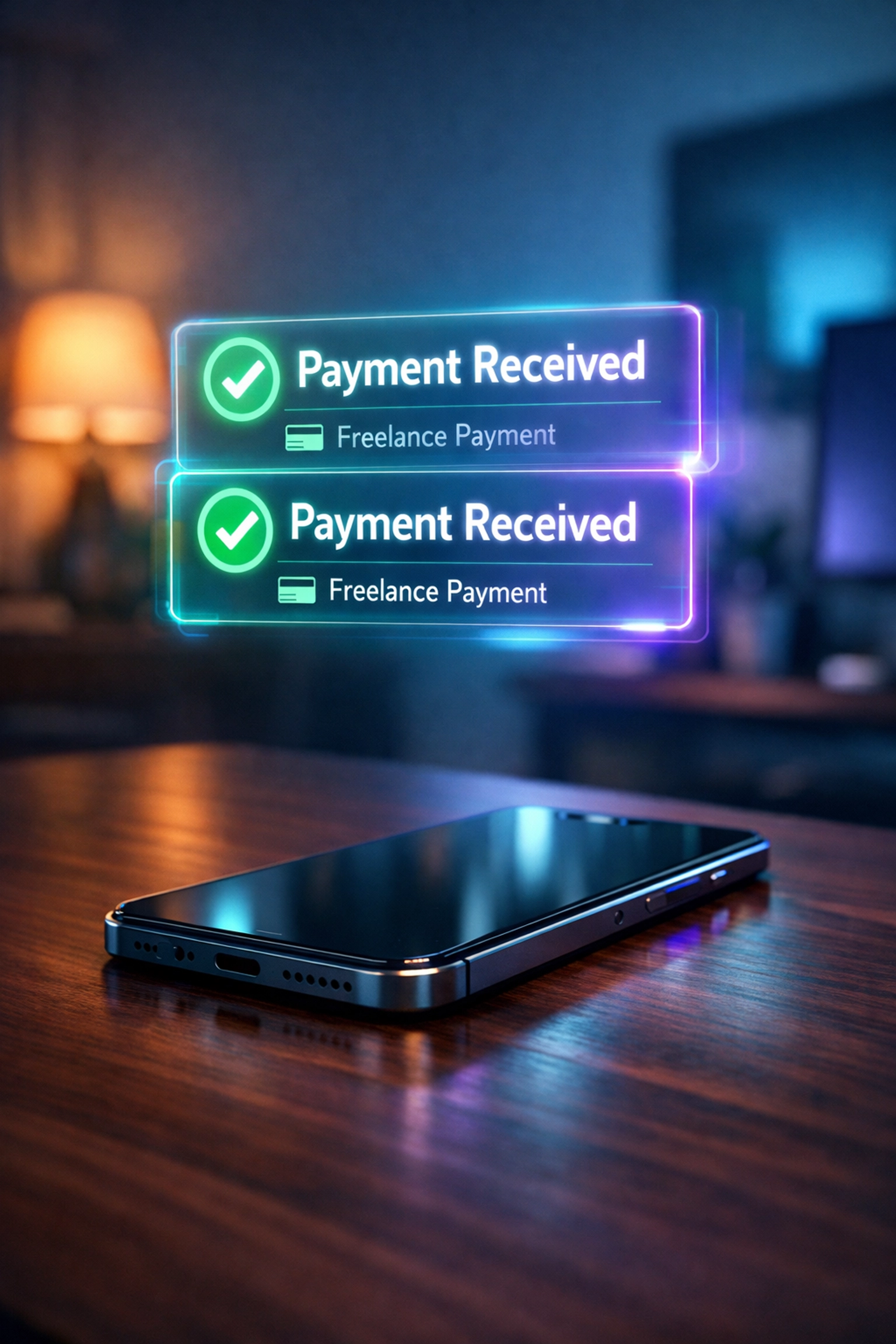 Smartphone with duplicate payment alerts representing double-reporting of freelance income on 1099-K forms.