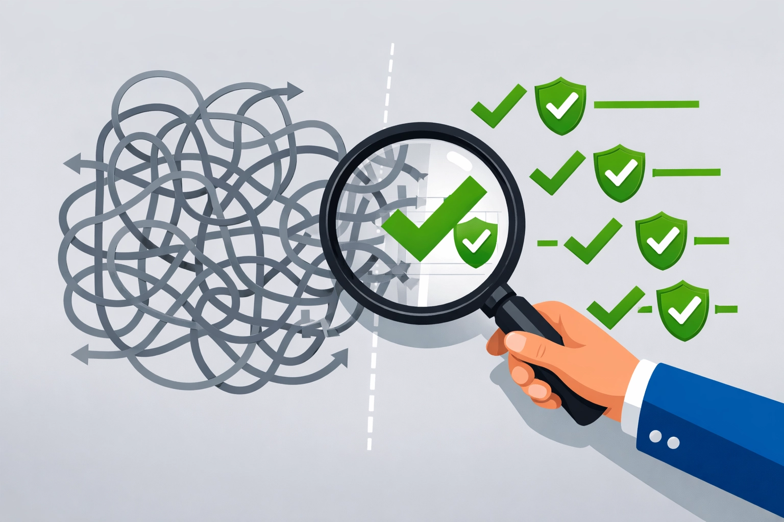 Human expert transforming a complex maze of tax codes into organized checkmarks to maximize tax refunds.