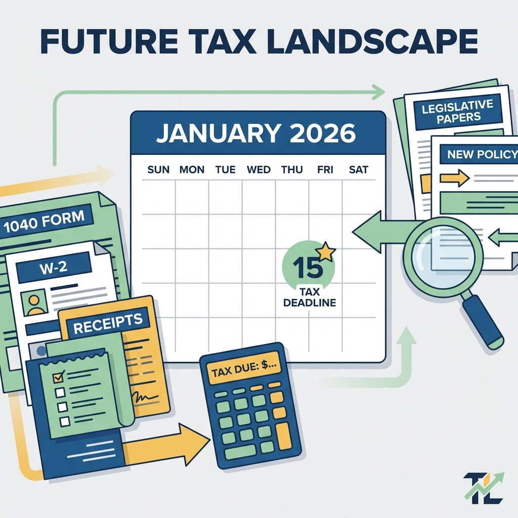 2026 tax forms, calendar, and calculator highlighting new tax law changes and filing requirements