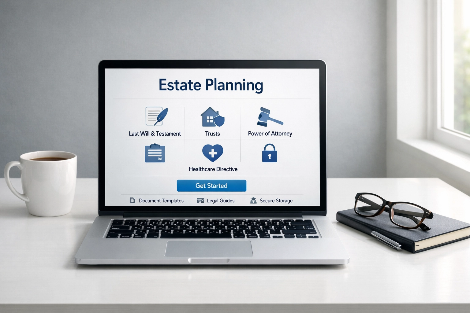 Laptop displaying estate planning software for document review and updates