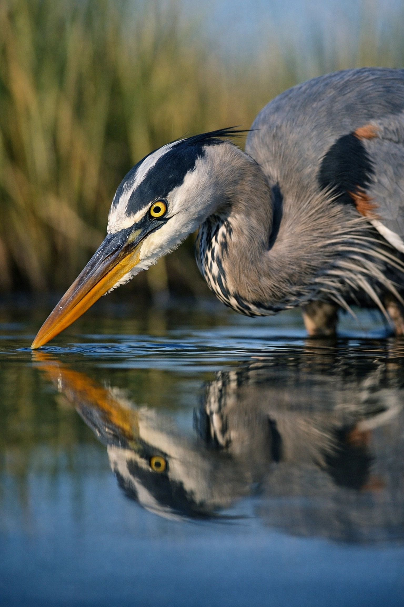 Eye-level photography of a Great Blue Heron in the Everglades, demonstrating pro wildlife techniques.