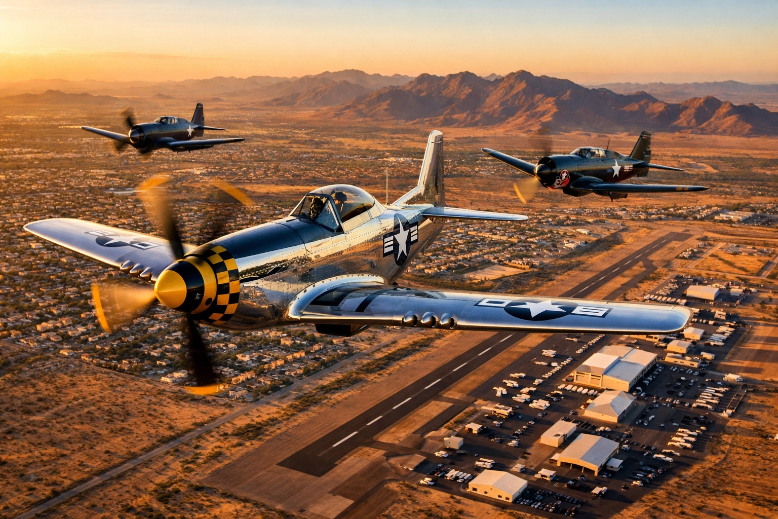 Vintage military aircraft flying over Buckeye Arizona during the annual Air Fair celebration