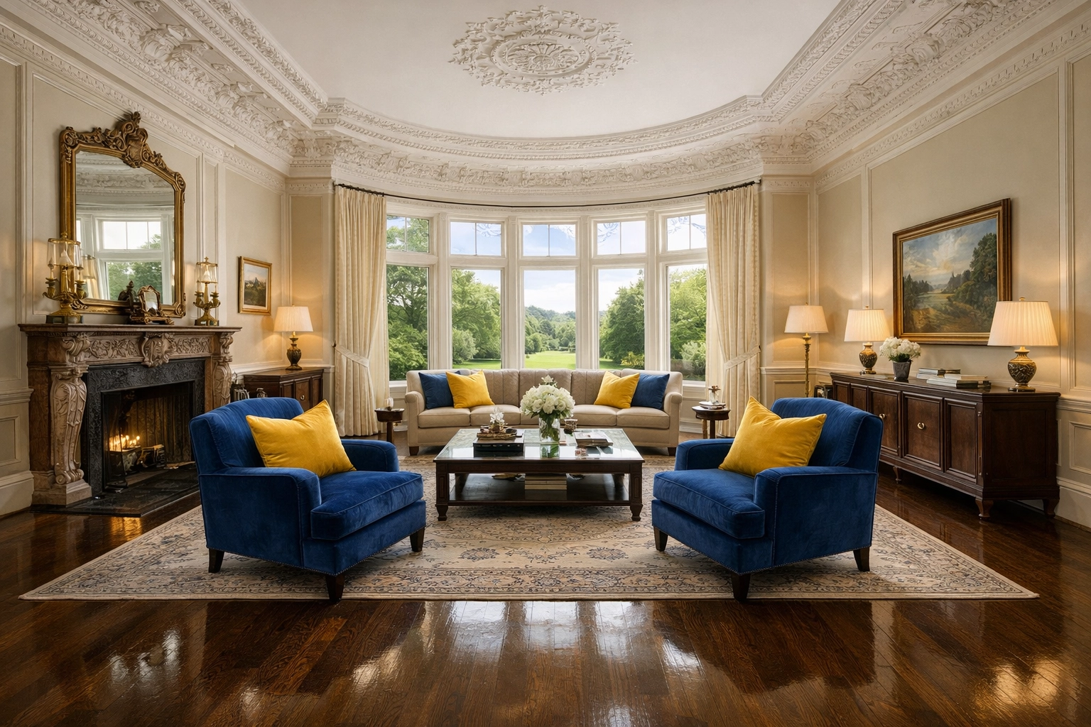 Impeccably clean historic Brookline living room showcasing elite luxury house cleaning in Brookline MA.