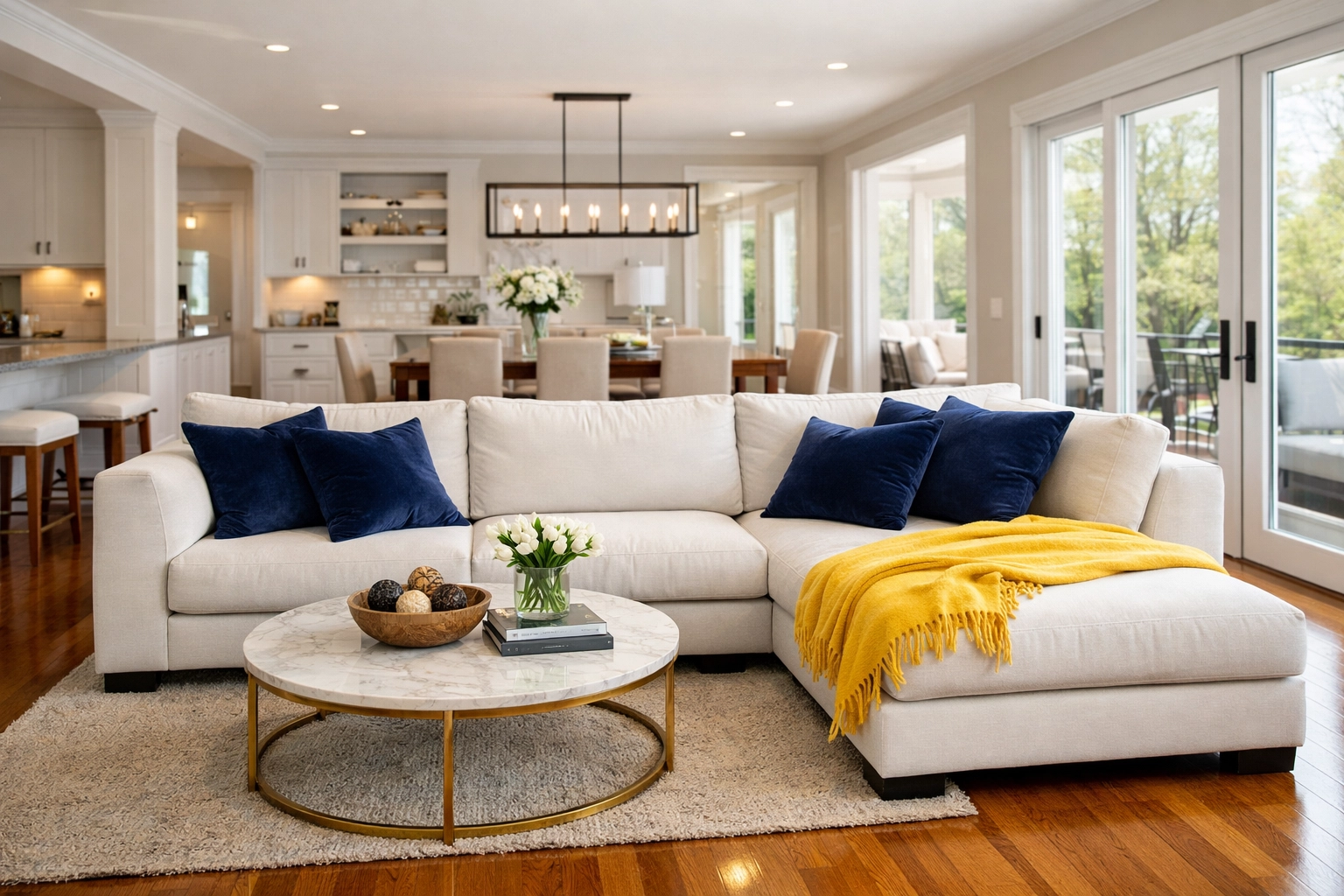 Serene living room in Massachusetts maintained by weekly house cleaning to ensure a high-performance lifestyle.