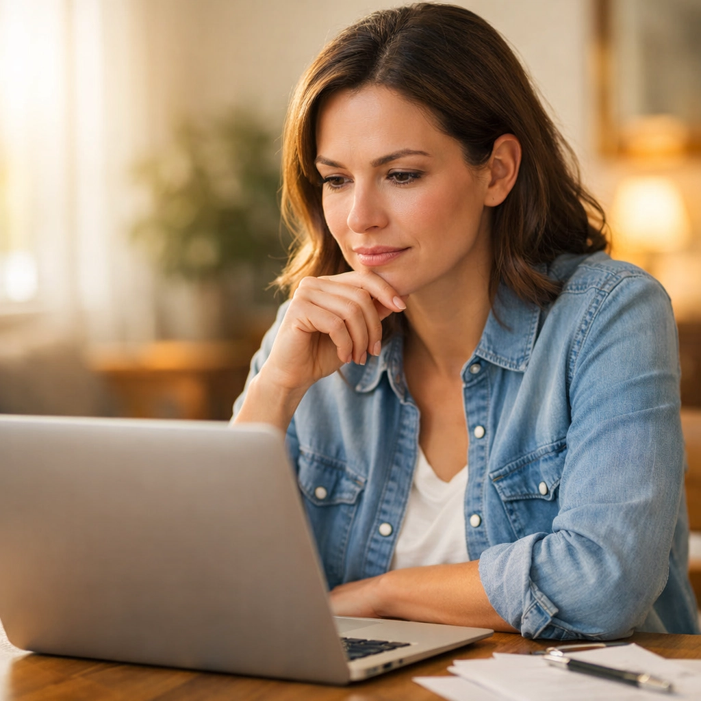 Person researching a no credit check loan canada on a laptop to avoid scams and find a safe lender.